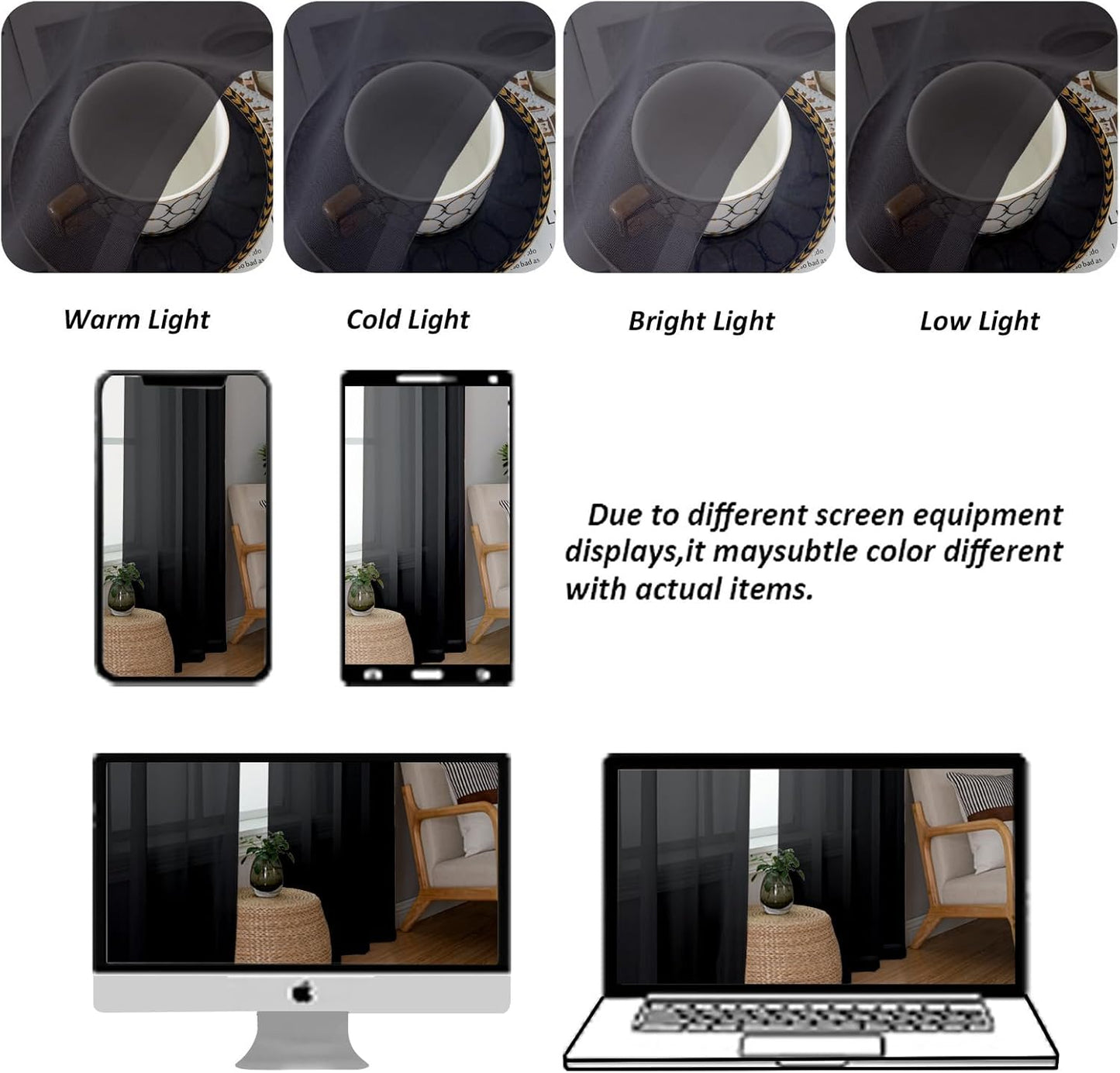 Chyhomenyc Extra Long Black Sheer Curtains 108 Inches Long 2 Panels, Light Filtering Black Curtains for Living Room, Soft Gentle Voile Rod Pocket Bedroom Window Drapes, 59Wx108L Inch, 9FT, 2PCS