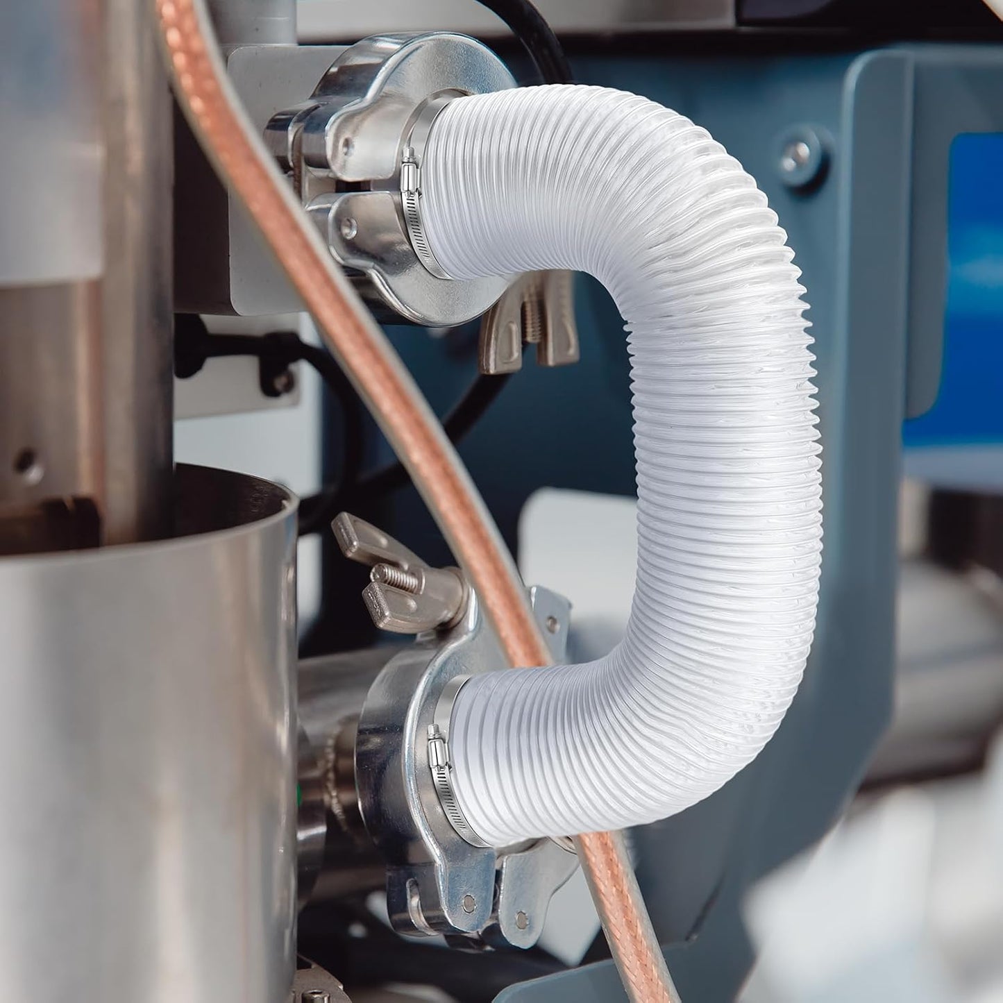 4 Inches 30 ft PVC Dust Collection Hose with Stainless Steel Clamps Set Flexible Clear Vacuum Puncture Resistant Fume Hose for Vacuums Cleaner Fume Dust Collection System