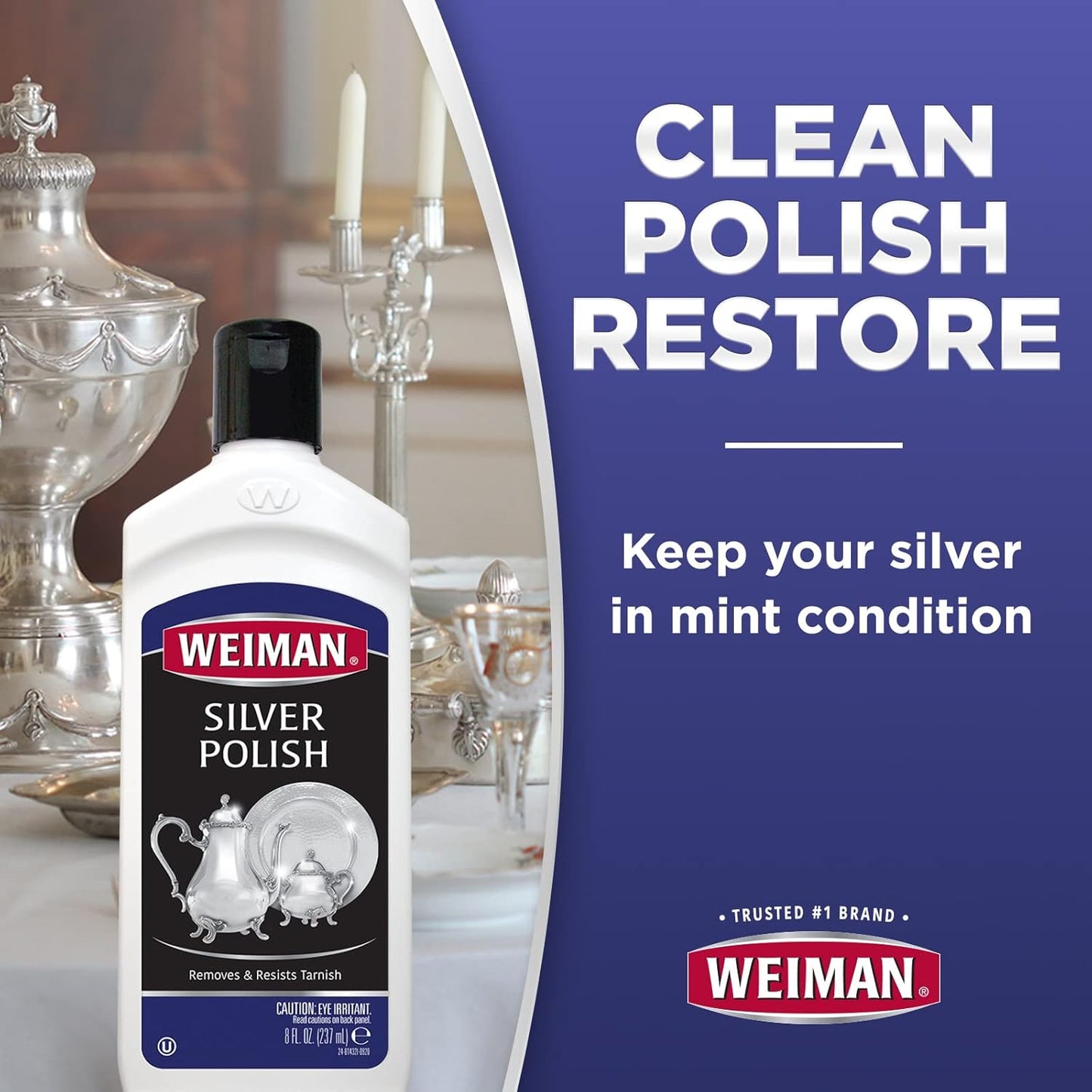 Weiman Silver Cleaner and Polish - 8 Ounce with Polishing Cloth - Ammonia Free - Polish Silver Jewelry Sterling Silver Antique Silver Gold Brass Copper and Aluminum