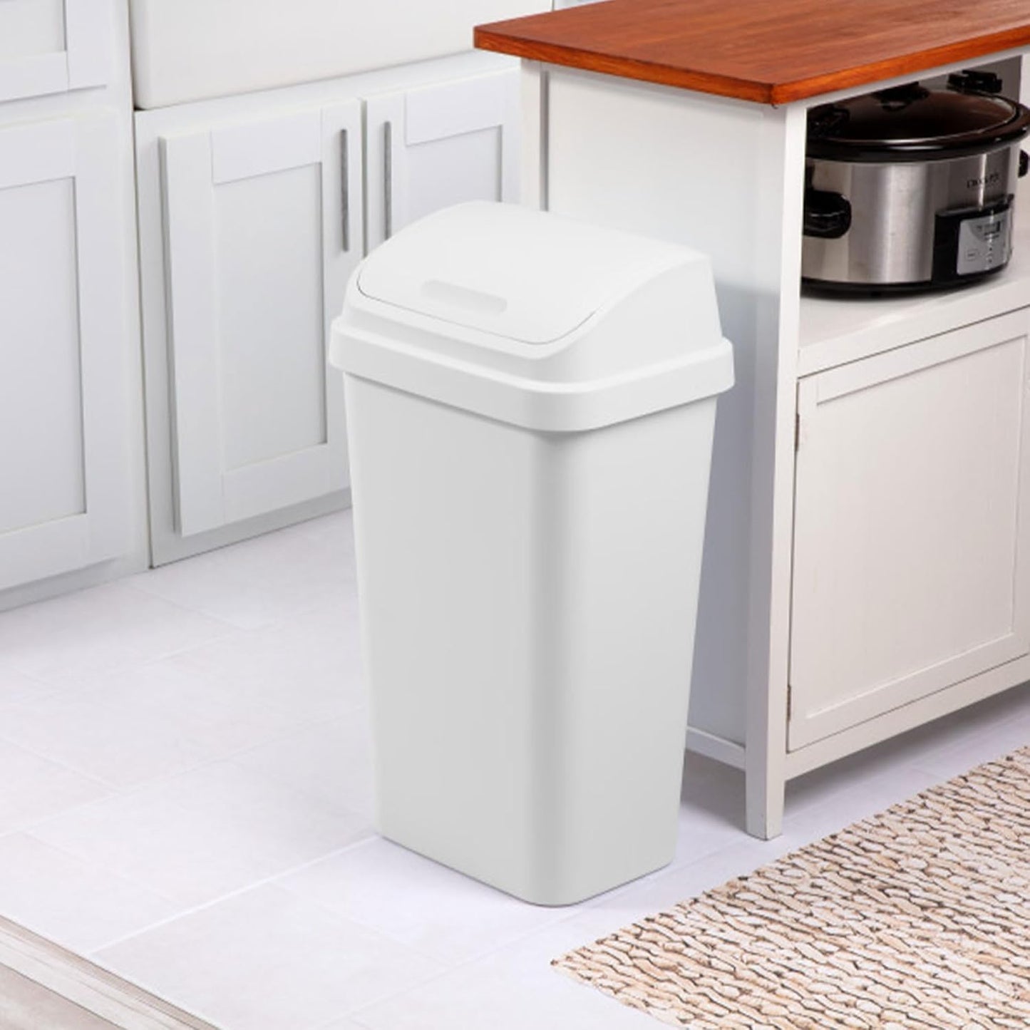 Sterilite 8 Pack Kitchen Garbage Trash Can with Plastic Swing Top, 13 Gal, White