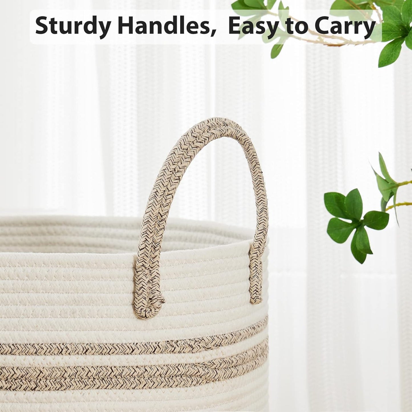 Fiona's magic 100L Extra Large Laundry Hamper Basket, 26.4Gal Tall Woven Laundry Basket Storage, Baby Nursery Hamper for Blankets, Clothes Hamper for Bedroom and Living Room Organizing, Brown & White