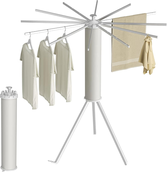 Tripod Clothes Drying Rack, Garment Rack Portable and Foldable Space Saving Laundry Drying Rack - Dryer Rack Clothing Floor Folding Balcony Bedroom Household (Silver(Aluminum), 12 rods)
