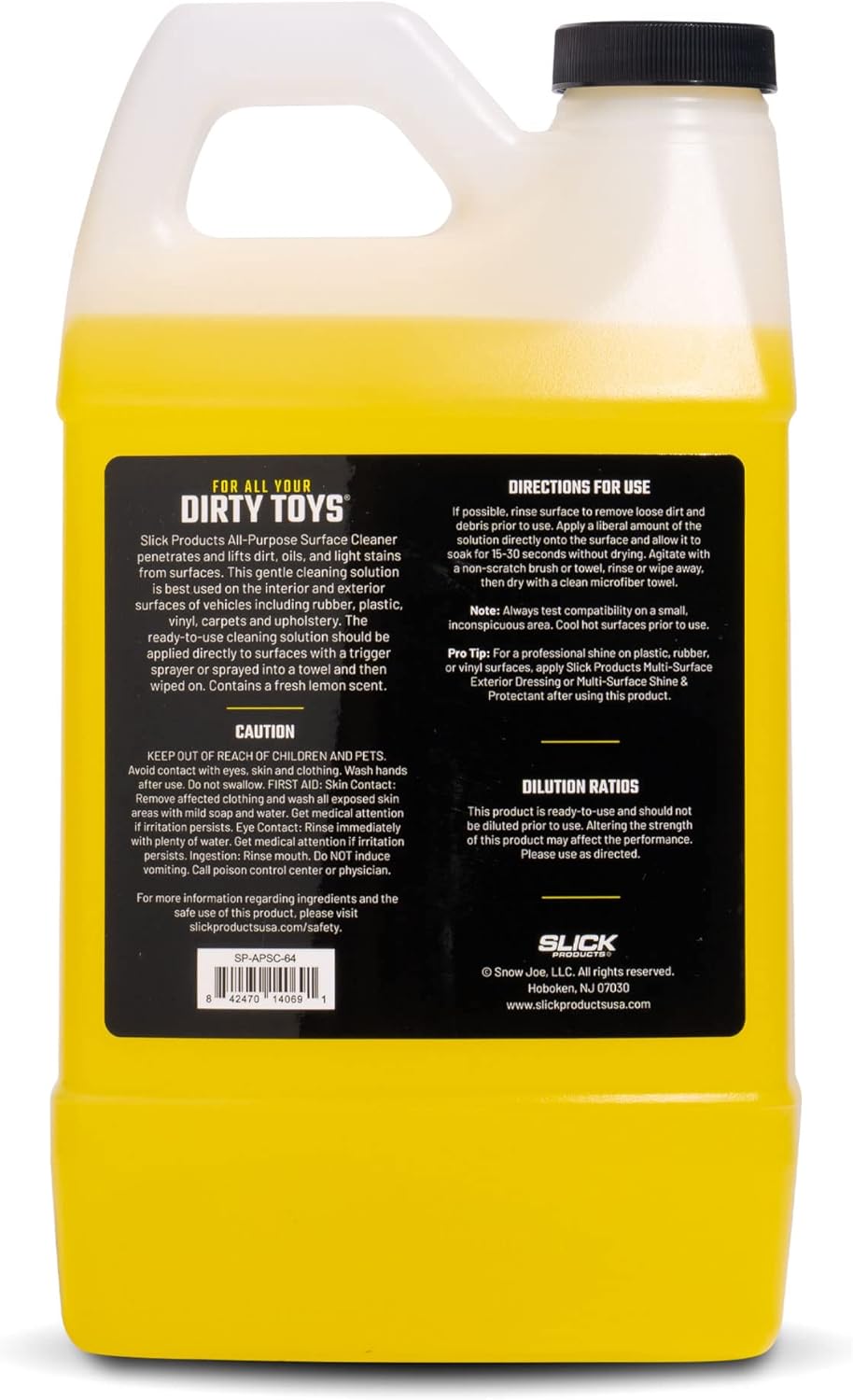 Slick Products All-Purpose Surface Cleaner – Vehicle Interior & Exterior Spray for Rubber, Plastic, Vinyl, Carpet & Upholstery – Ready-to-Use Lemon Scented Cleaner – 64 oz.