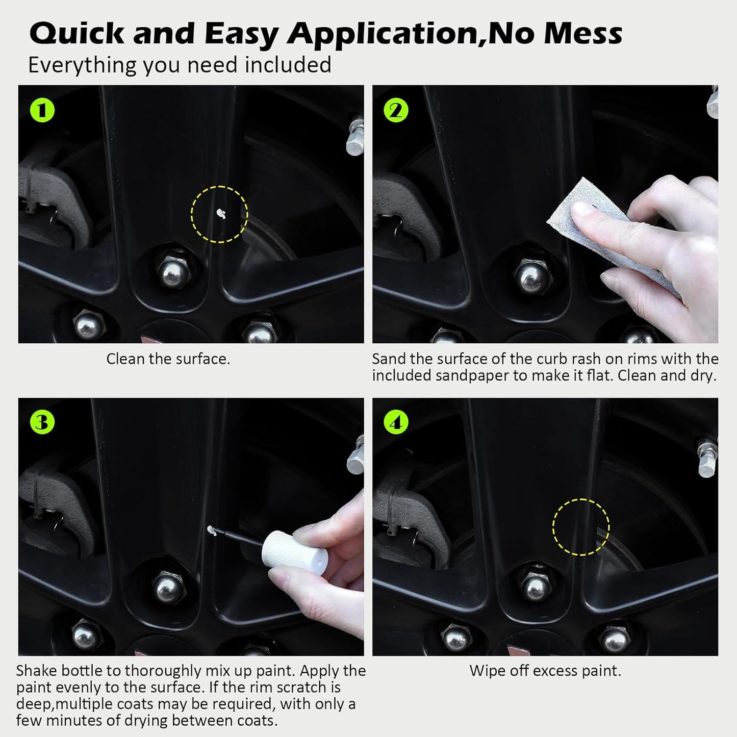 FOLLOWIN Matte Black Rim Touch Up Paint for Cars,Car Wheel Rim Paint Repair Kit,Automotive Rim Scratch Repair 1OZ/30ml