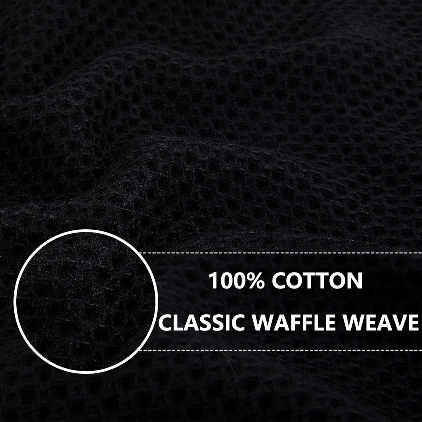 Homaxy 100% Cotton Waffle Weave Kitchen Dish Cloths, Ultra Soft Absorbent Quick Drying Dish Towels, 12 x 12 Inches, 6-Pack, Black