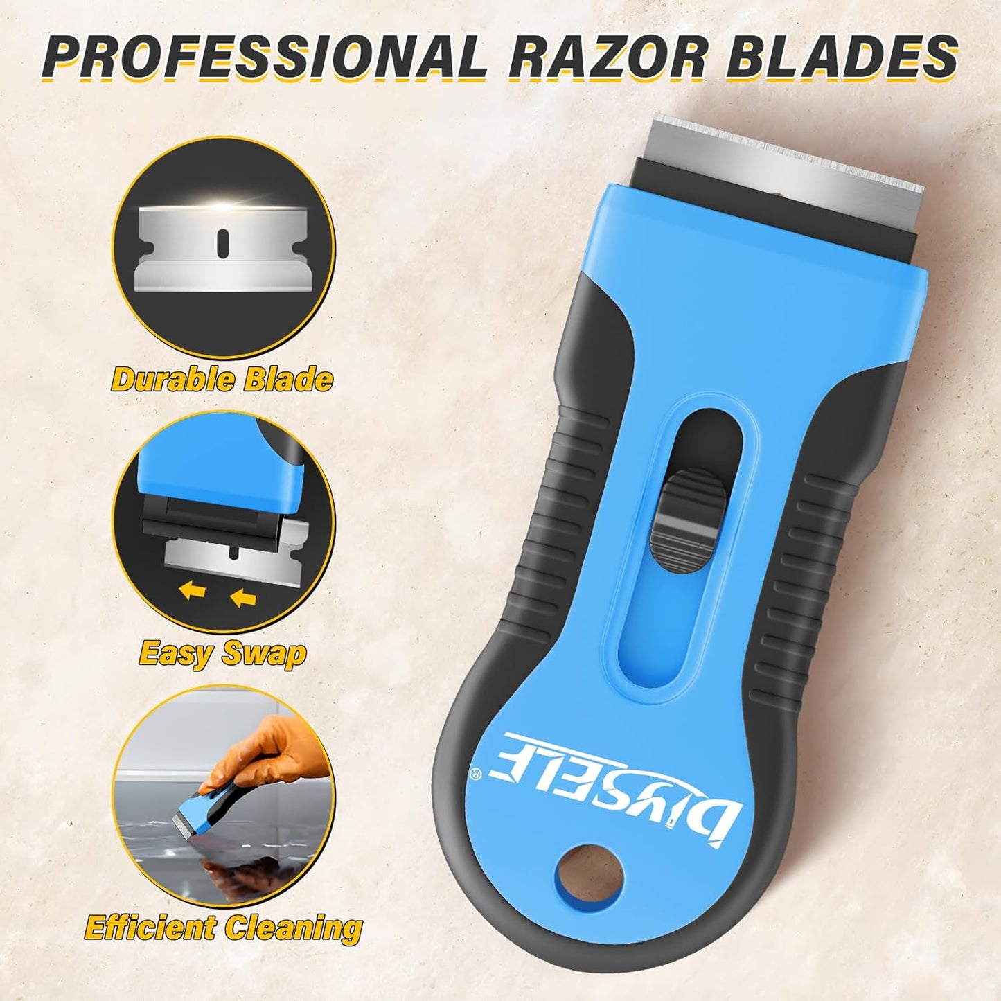 DIYSELF 2 Pack Razor Blade Scraper with 10 PCS Replacement Mental Blades, Heavy-Duty Razor Scraper, Professional-Grade Razor Blade Scraper Tool, Reliable Glass Scraper for Cooktop, Kitchen, Oven