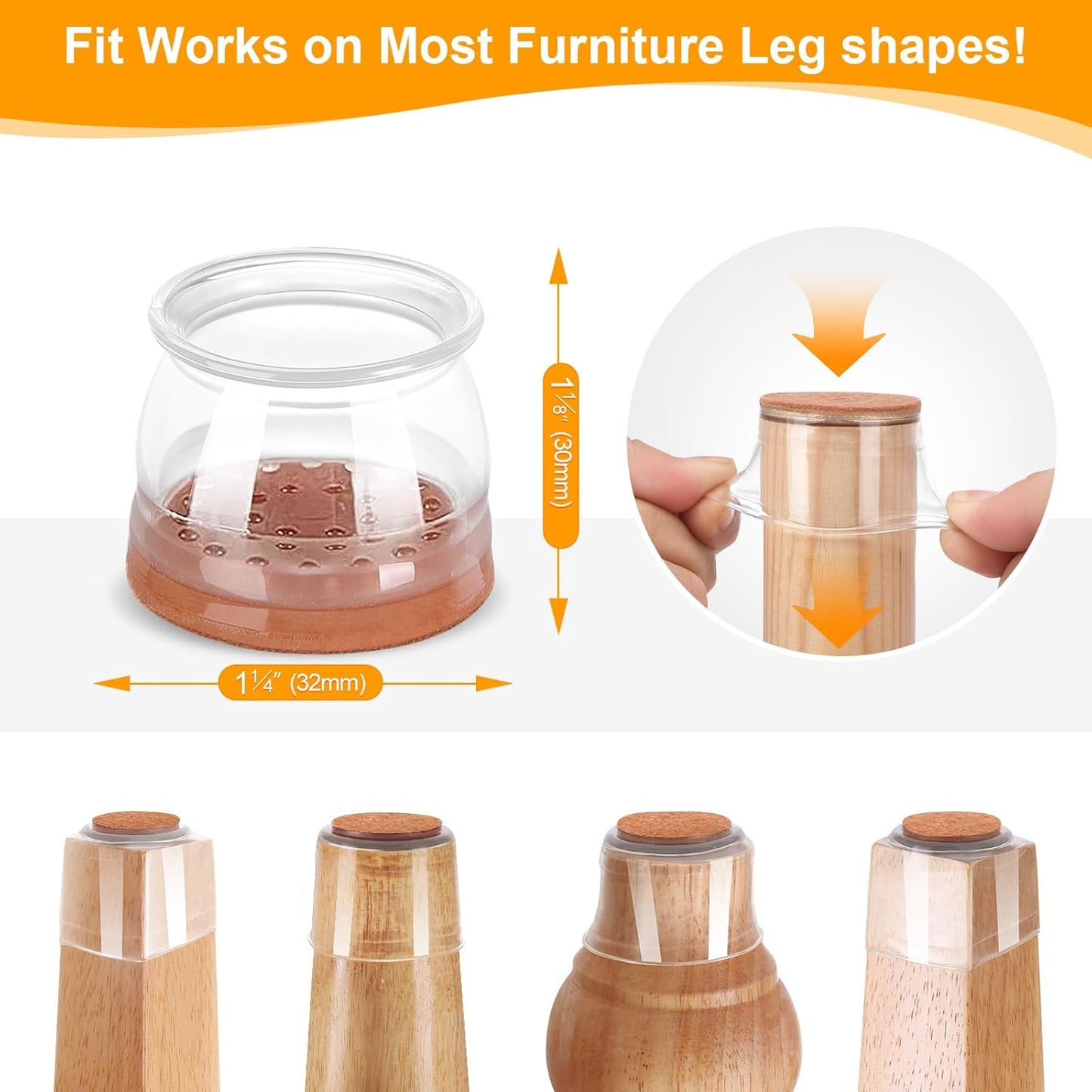 CHUNZEXI 16 Pack Chair Leg Floor Protectors for Hardwood Floors, Silicone Felt Covers Pads Caps, Protect Wood Furniture Feet Floors Noise Reduce and Scratch (Universal Small & Clear)