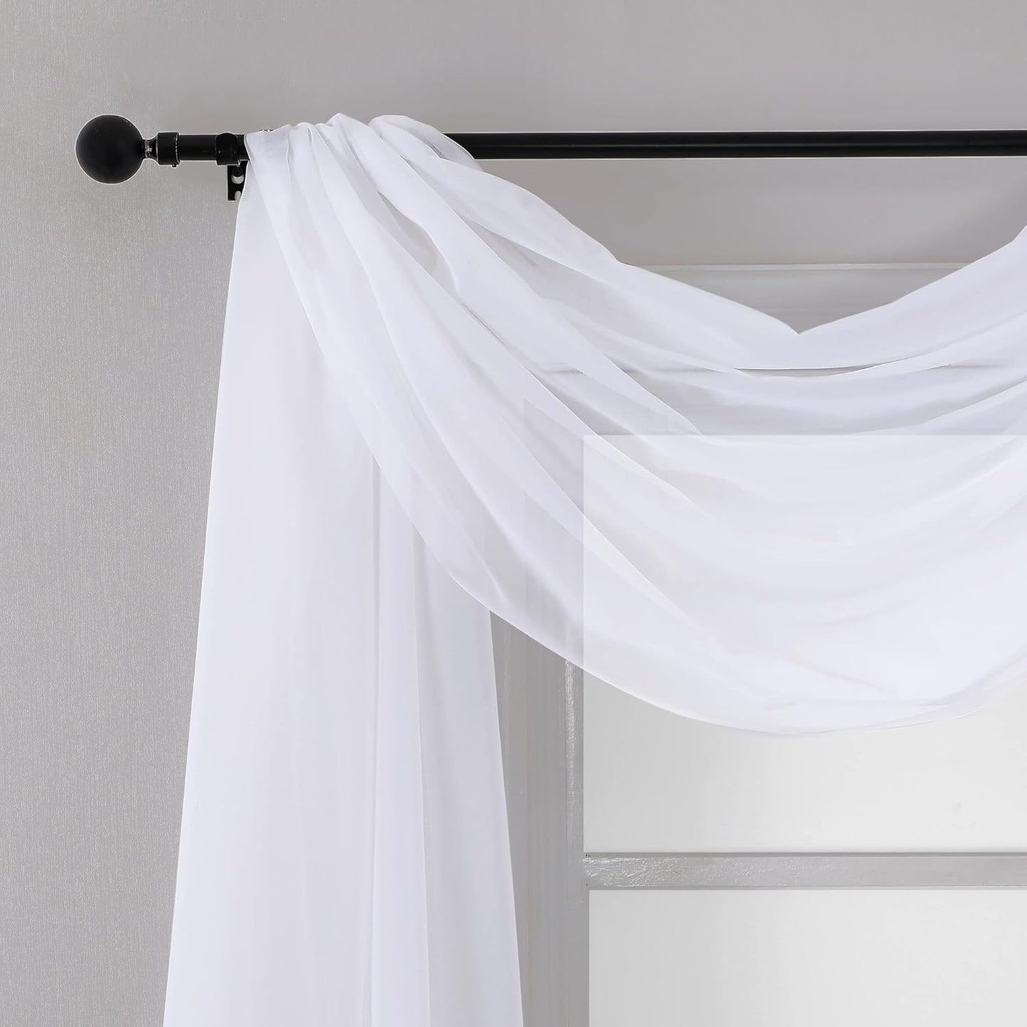 Chyhomenyc Extra Long White Sheer Curtains 144 inch 2 Panels, Translucent Backdrop Window Scarf Drapes for Canopy Bed/Wedding/Living Room/Anniversary, 12FT Length, Each 59Wx144L in, 2PCS