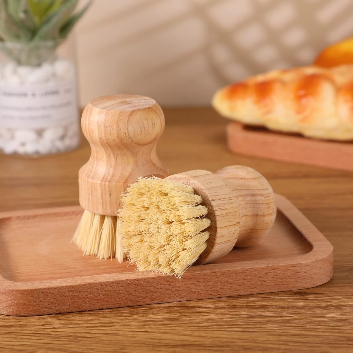 Nuenen 12 Packs Bamboo Dish Scrub Brushes Wooden Scrubbers Set Kitchen Dishwashing Scrubber with Natural Sisal Bristles for Iron Pot Pan Sink