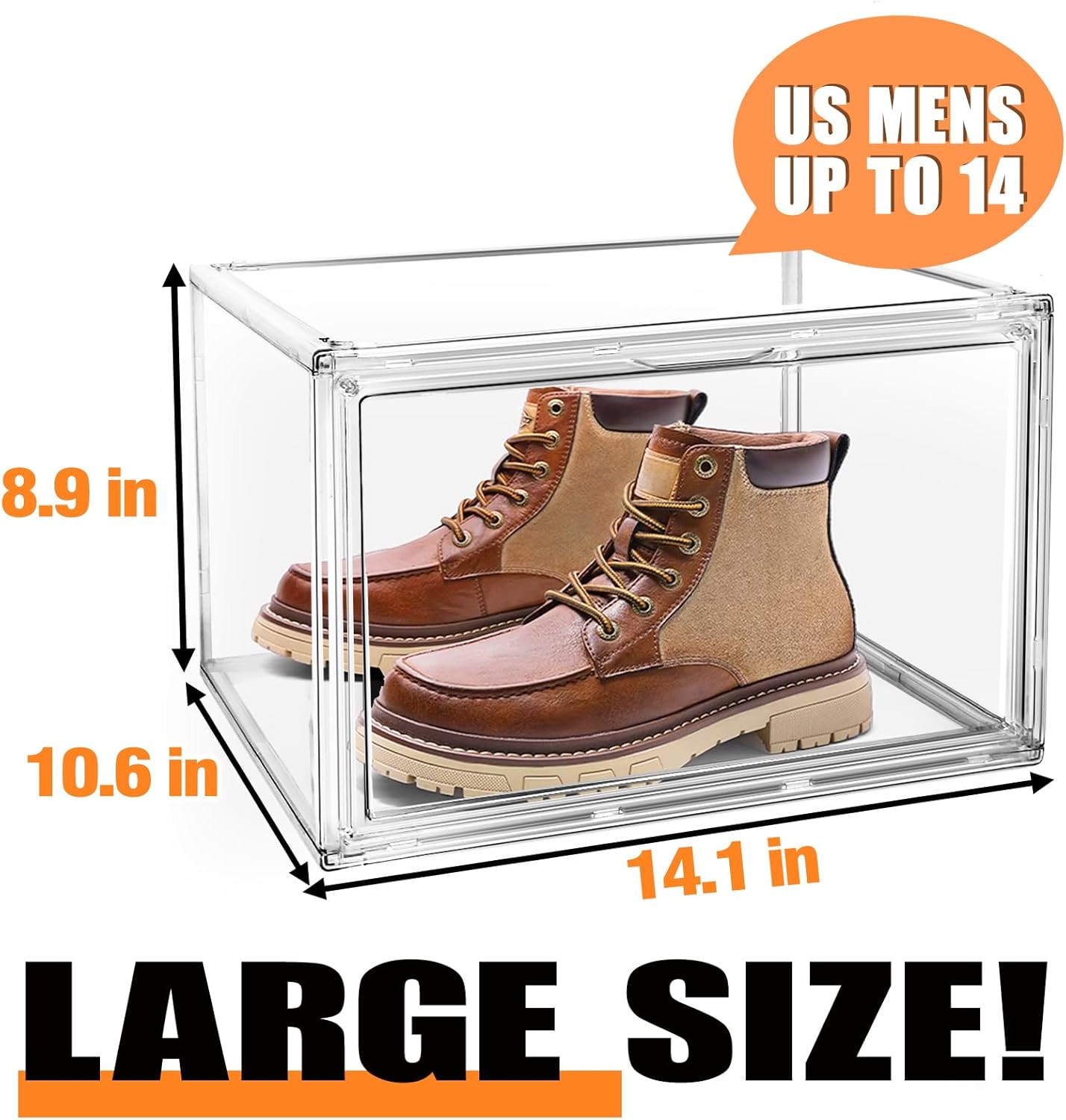 Acrylic Shoe Boxes Sneaker Storage for Sneakerheads Size 13 Clear Plastic Stackable Boot Shoe Collectibles Display Case