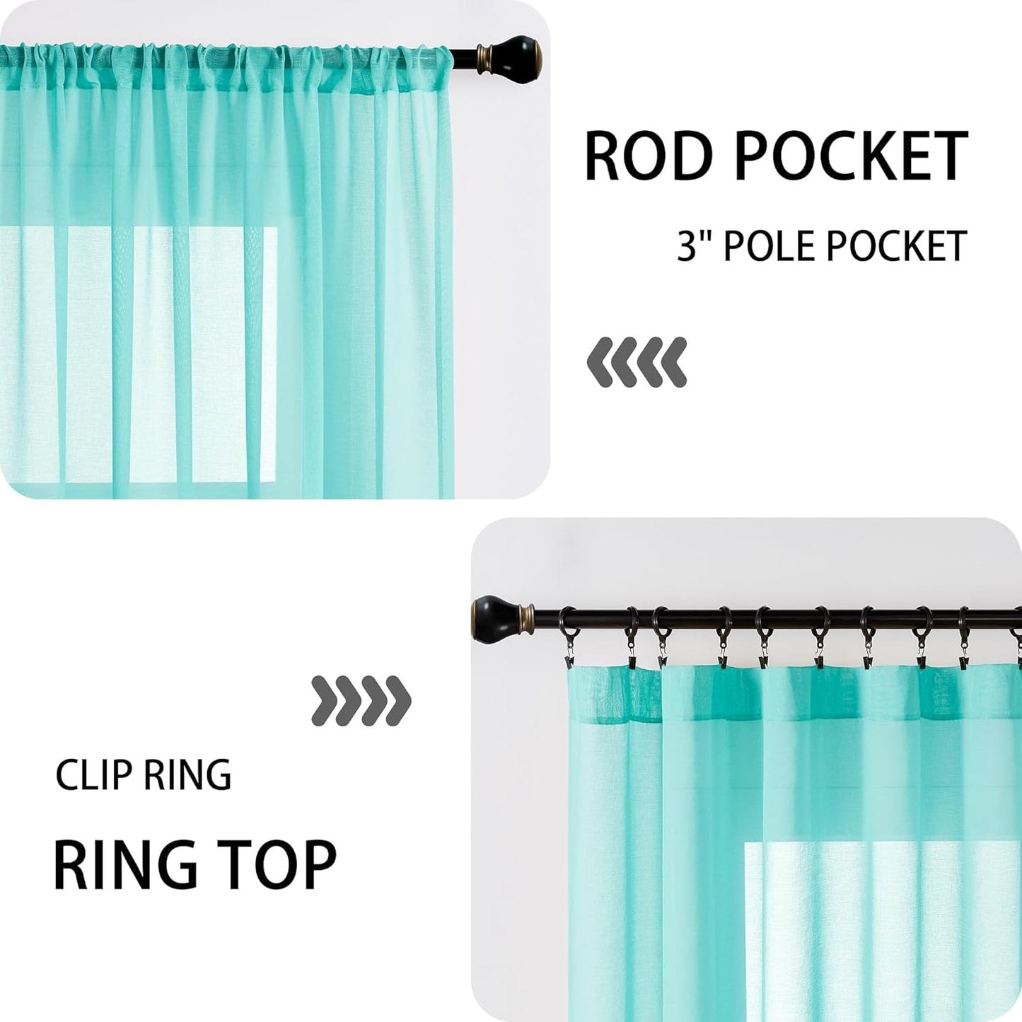 Tollpiz Sheer Door Curtains Closet Linen Textured Curtain Sheers Doorway Light Filtering Voile Patio Door Rod Pocket Curtains French Door, 54 x 80 inches Long, Aqua Blue, Set of 1 Panel
