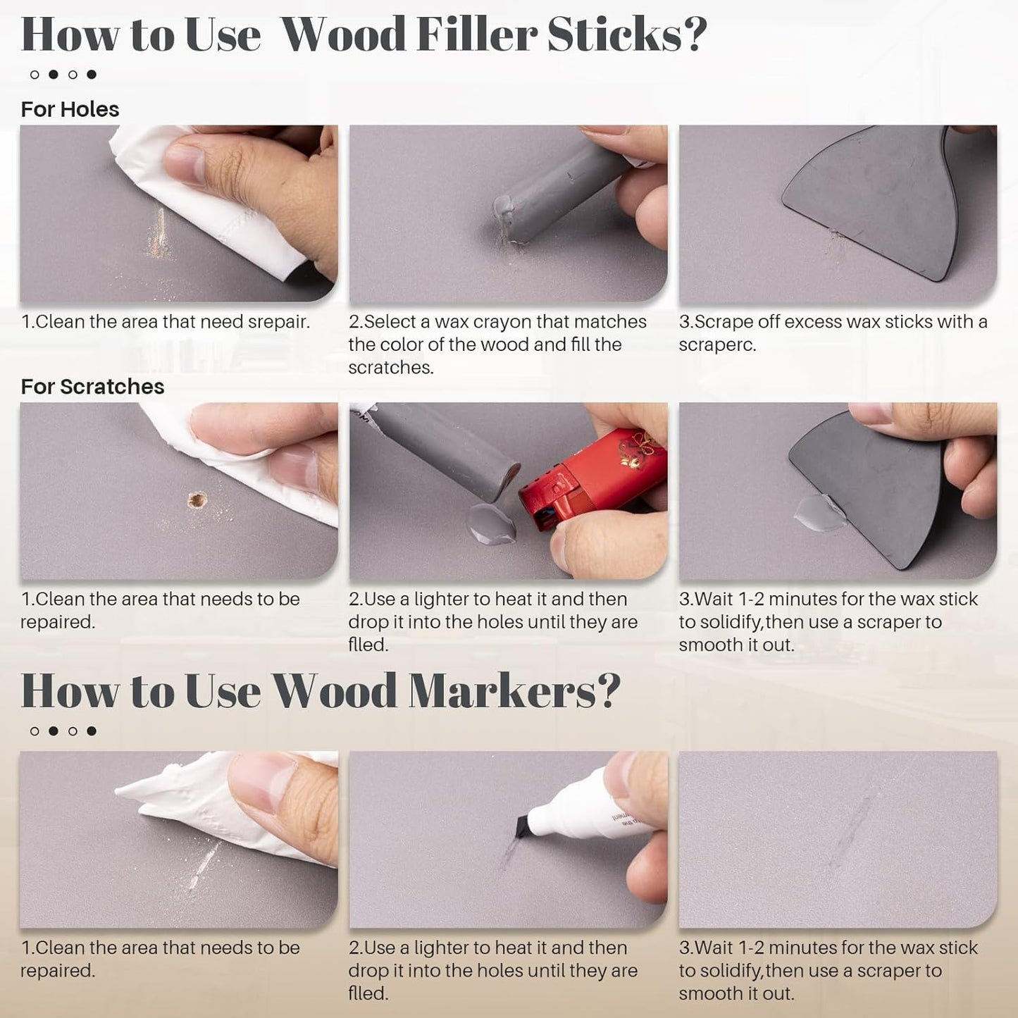 Wood Furniture Repair Kit - Set of 21 Furniture Markers Wood Filler Sticks Wood Scratch Repair Kit Remove Any Scratches, Scuffs, Cracks and Nail Holes on Furniture, Floors, Doors, Cabinets, Tables