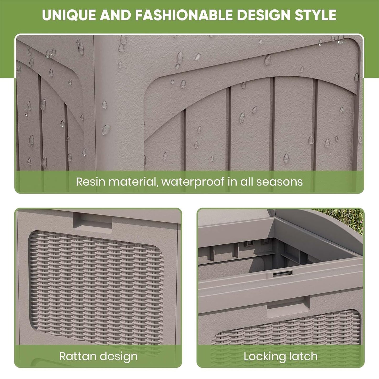 Patiowell 36 Gallon Outdoor Trash Can, Resin Outdoor Garbage Can with Lid for Patio, Backyard, Deck, Light Brown （2 Pack）