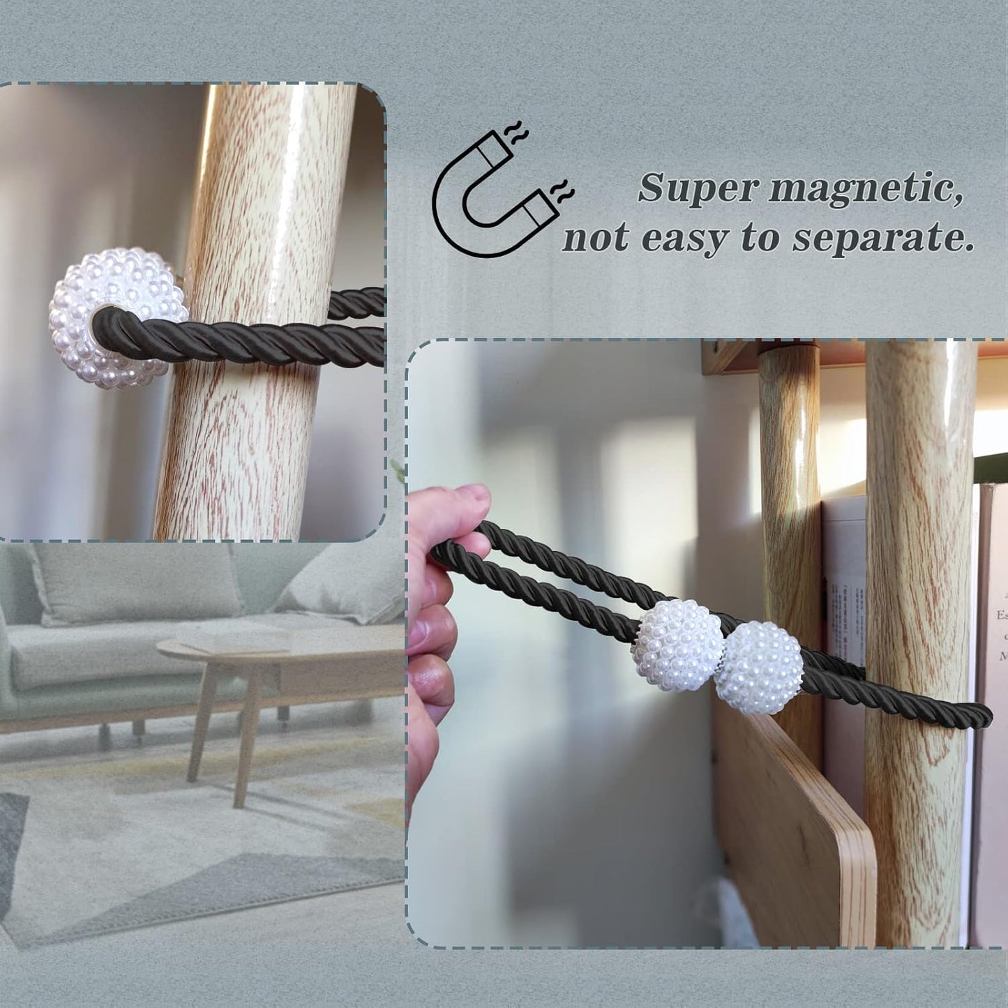 Hion Magnetic Curtain Tiebacks Gray Blue 2pcs, Curtain Tiebacks Buckles Holdbacks Holders Hooks Clip for Home Bedroom Office Decorative Curtain