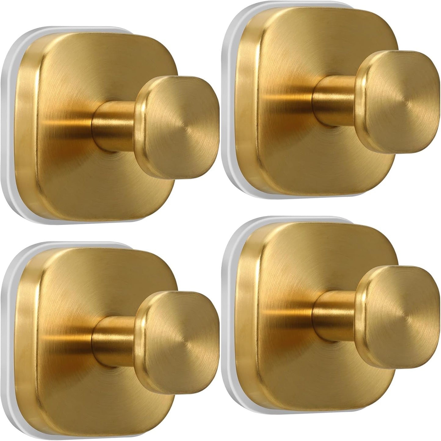 Suction Cup Hooks for Shower - Reusable No-Drill Mounting - Hooks for Towels, Robes & Loofah on Metal, Glass, Mirrors, Tile & Smooth Non-Porous Surfaces (4, Brushed Gold)