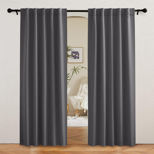 RYB HOME Blackout Curtains 80 inches Long Thermal Insulating Large Window Curtains for Living Room Sliding Glass Door Dining Home Office Backdrop, Grey, W 42 x L 80 per Panel, 2 Panels