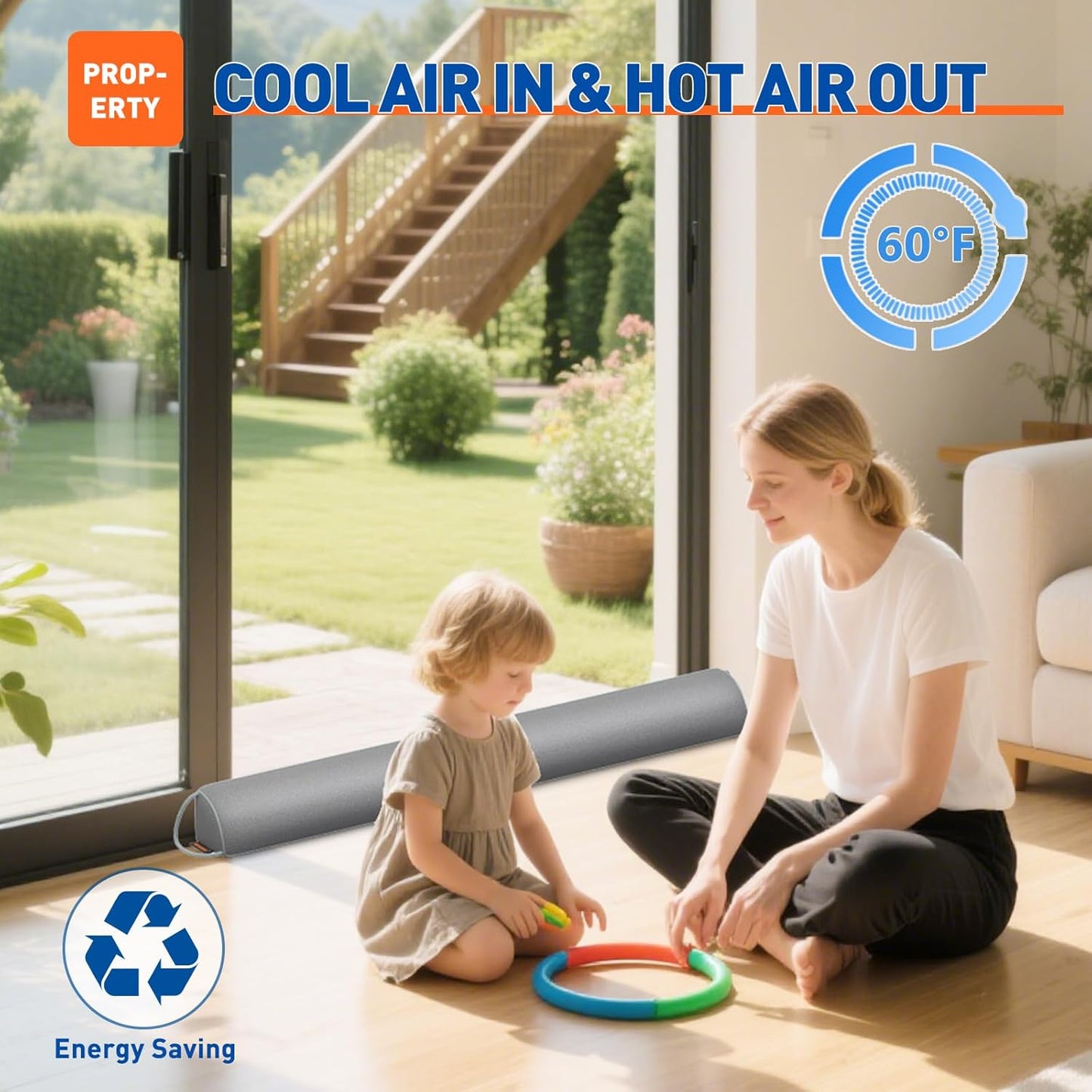 MAGZO Door Draft Stopper 36 Inches, Weighted Triangular Door Snake for Winter Noise Blocker with Hook Loops,Gray