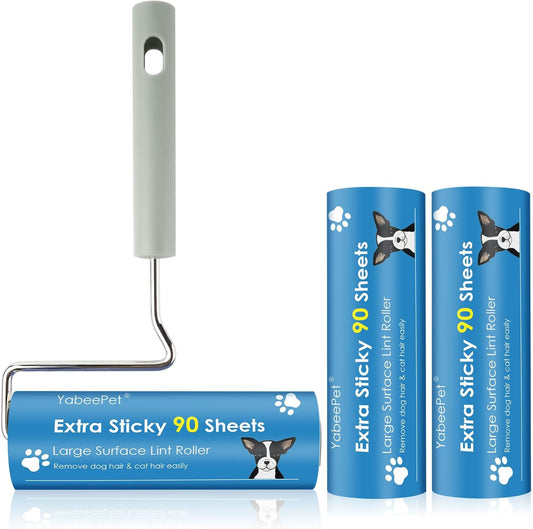 Extra Sticky Large Surface Lint Roller, 6.3'' Giant Lint Roller for Pet Hair, Lint Remover Roller for Cat Hair, Clothes, Furniture (1 Handle + 270 Sheets)