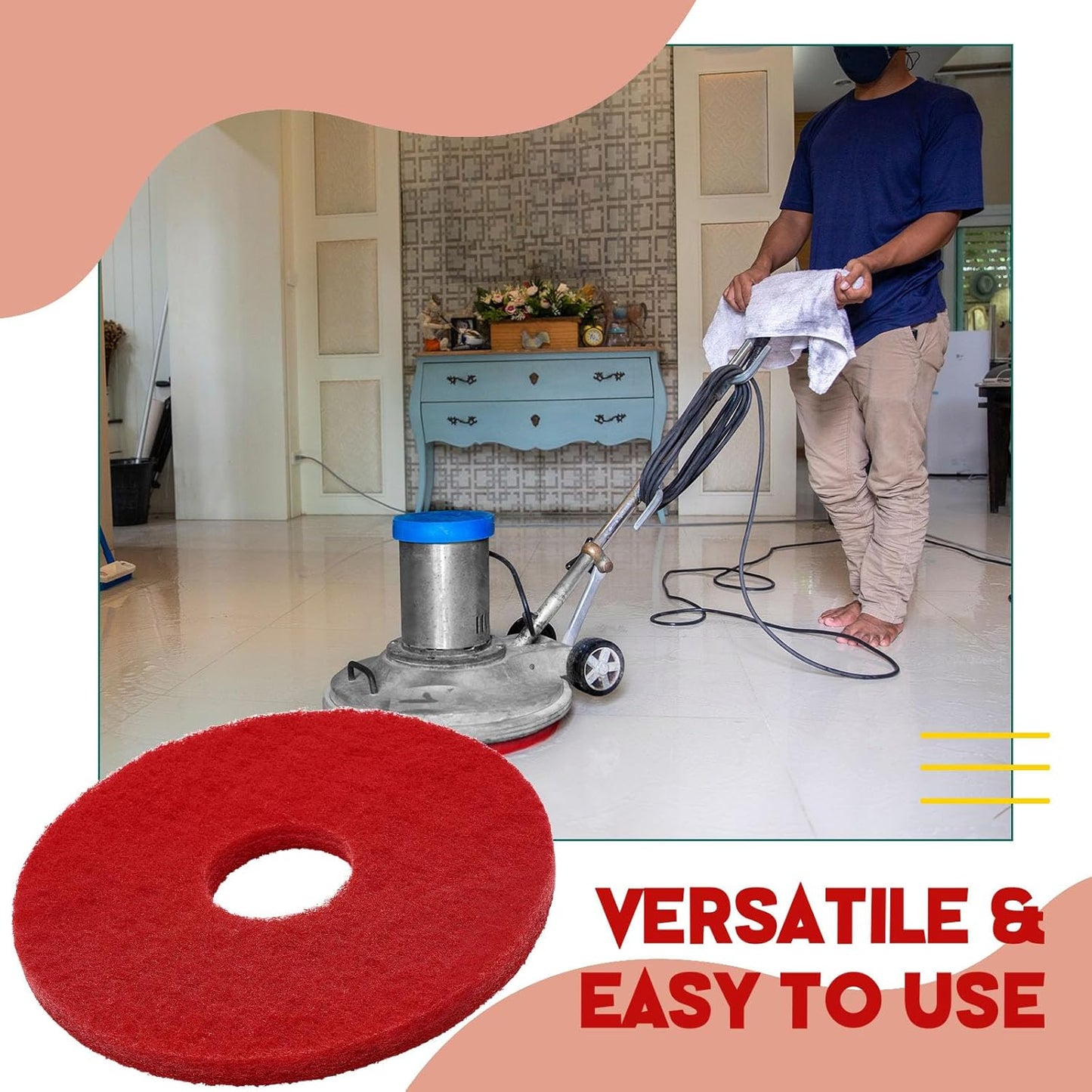 2 Pcs 12" Red Scrubbing Pads Commercial Cleaning Orbiter Pads-Maintenance Non Woven for Floor Buffer Machine