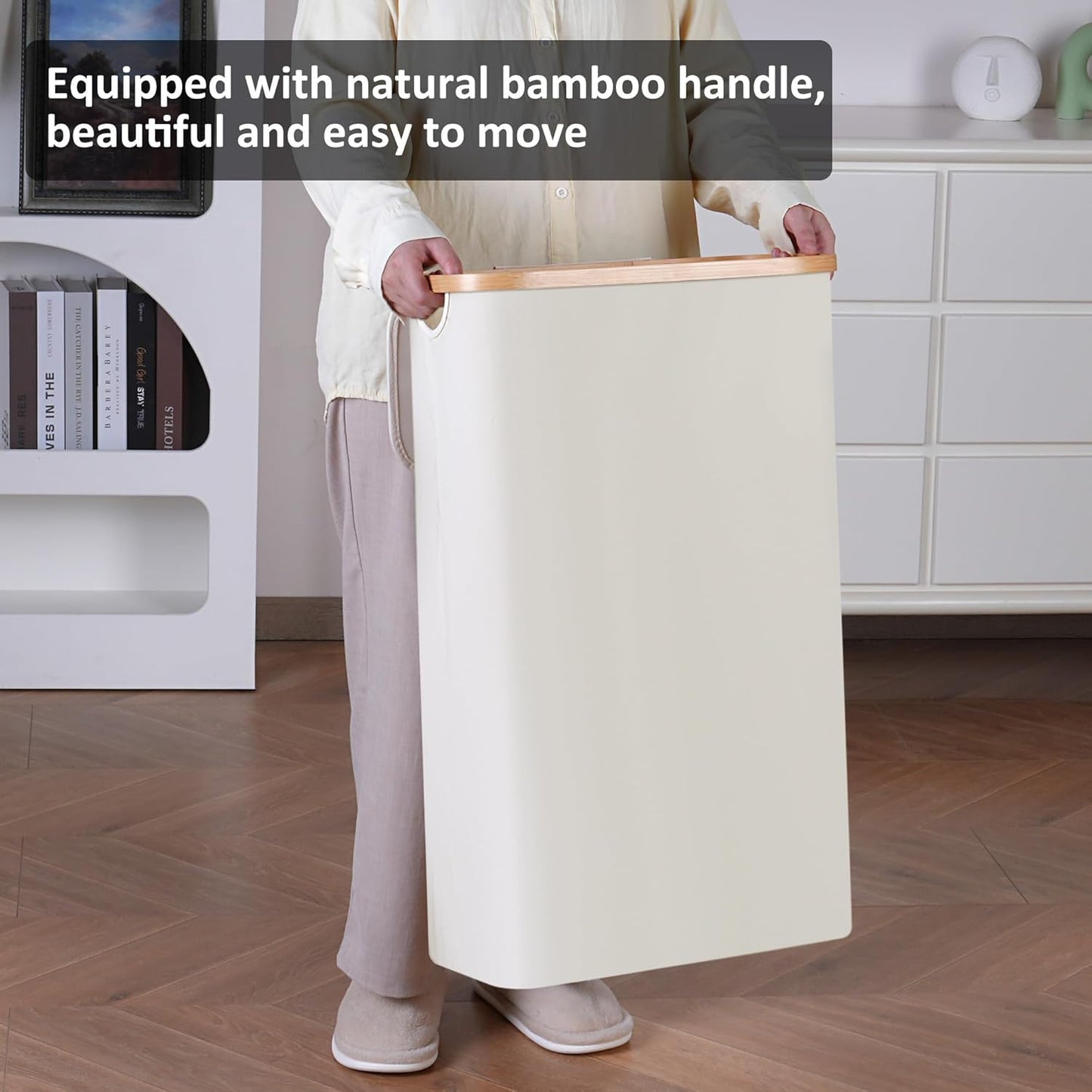 Slim Laundry Basket,60L Laundry Hamper with Lid, Tall Hamper for Laundry,Dirty Cloth Hamper with Bamboo Handle for Toys,Towels, Clothes Organizing,Pink