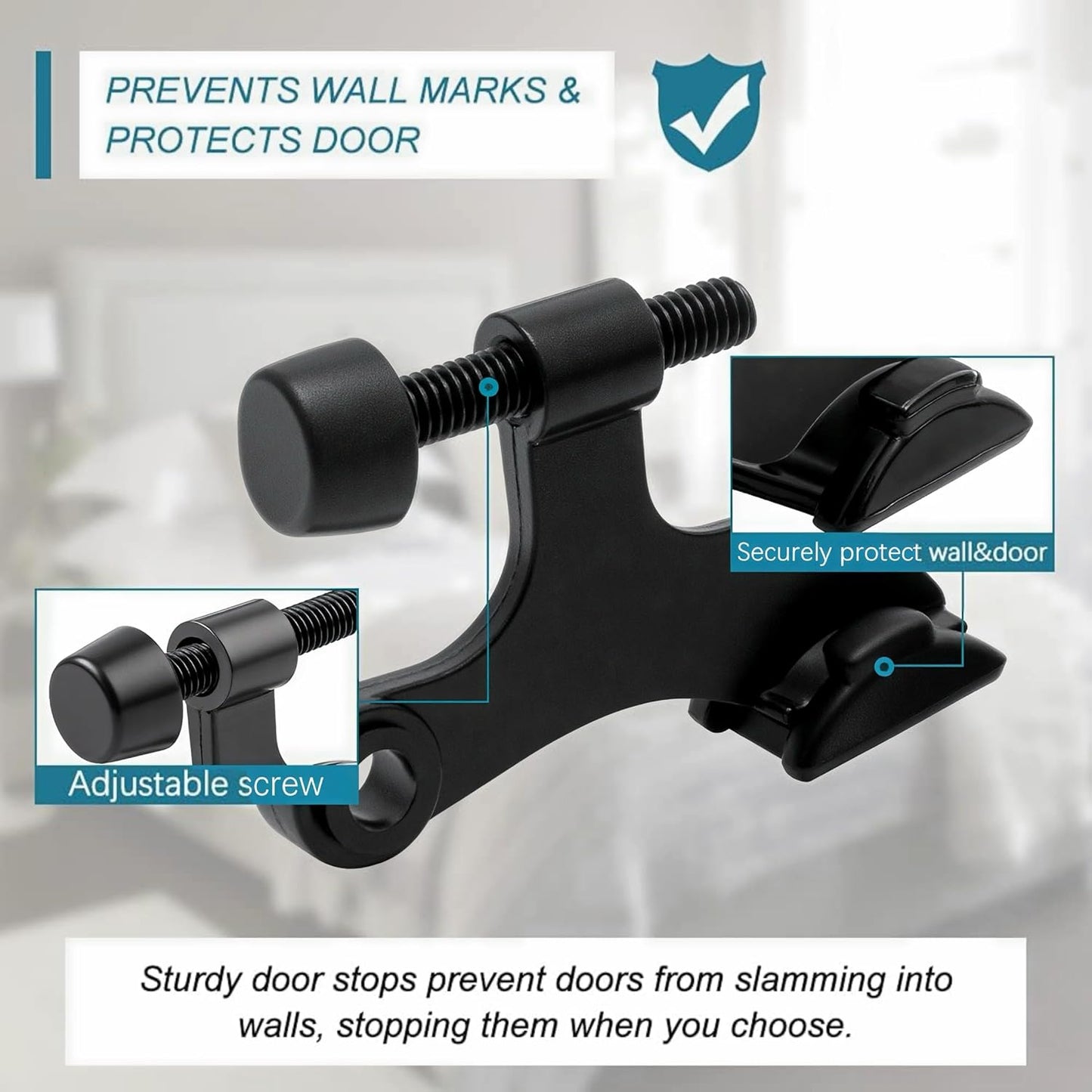 8 Pack Hinge Pin Black Door Stopper, Adjustable Heavy Duty Hinge Pin Door Stop with Black Rubber Bumper Tips