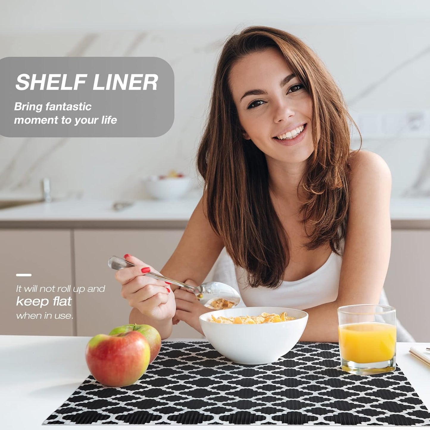 Glotoch Shelf Liners for Kitchen Cabinets 12” x 20 ft, Non Slip Drawer Liner, Waterproof Cabinet Liner for Wire/Pantry/Closet/Dresser-Non Adhesive, Heavy Duty, Quatrefoil, Black&White