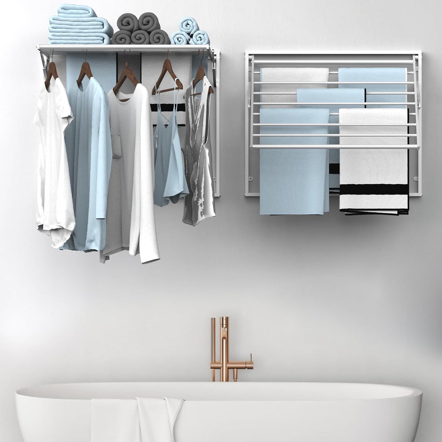 2 Pcs Wall Mount Clothes Drying Rack 26 X 31.5 Laundry Room Organizer Laundry Drying Rack Foldable Stainless Steel Drying Rack Clothing Space Saver Laundry Rack for Hanging Clothes Sock Towel