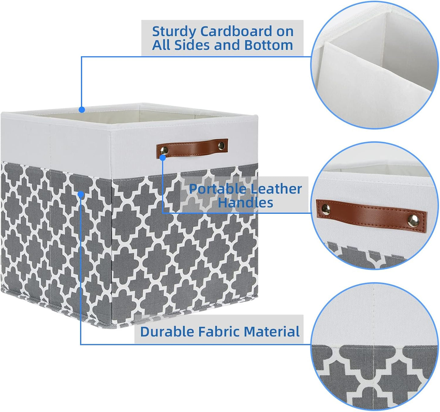 Temary Cube Storage Bins 13x13 Cubes Storage Bins for Shelf, 4 Pack Cube Storage Bins for Organizing Storage Basket with Handles(Grey Lattice)