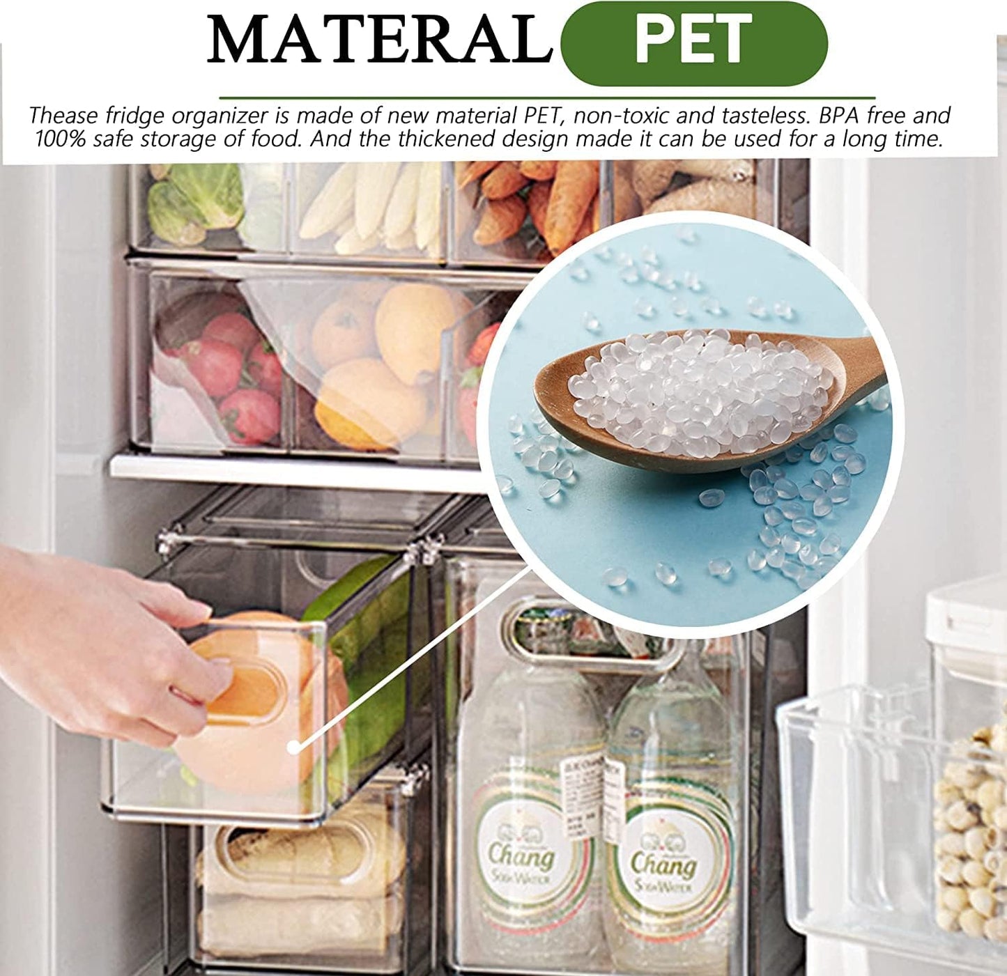 bealy Stackable Clear Storage Drawer with 3 Dividers for Pantry Shelf, Fridge Organizer for Fruit, Food,Vegetable, Pantry Containers Organization,BPA Free,6.34QT