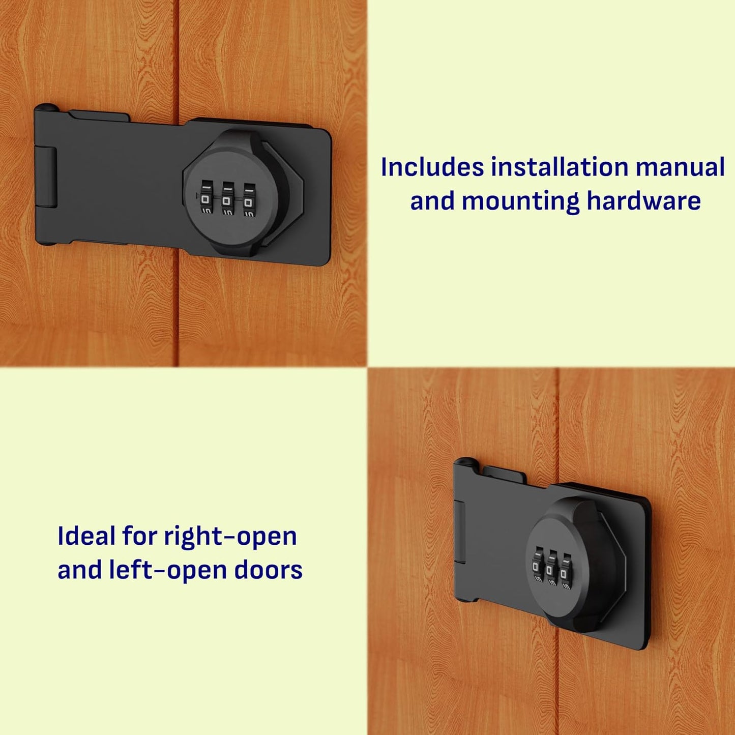 3-Digit Combination Lock, Black, Keyless, Zinc Alloy, Cabinet Door Latch, Easy DIY Installation, Wide Range of Uses