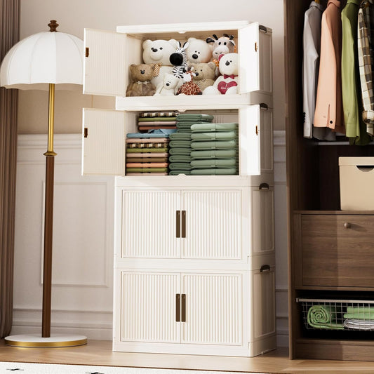 Stackable Storage Bins with 1 lid Stackable Storage Drawers for Clothes, Collapsible Stackable Storage Bins for Clothes, Home, Office (4 tiers)