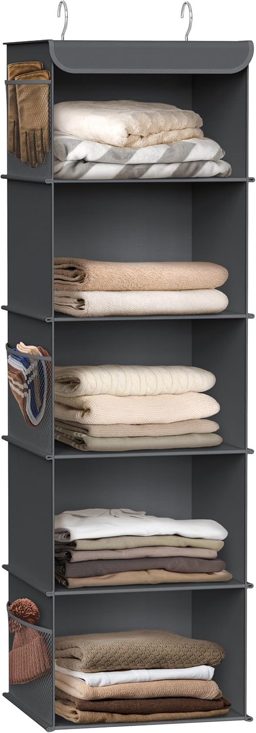 Simple Houseware 5 Shelf Hanging Closet Organizer, Dark Gray