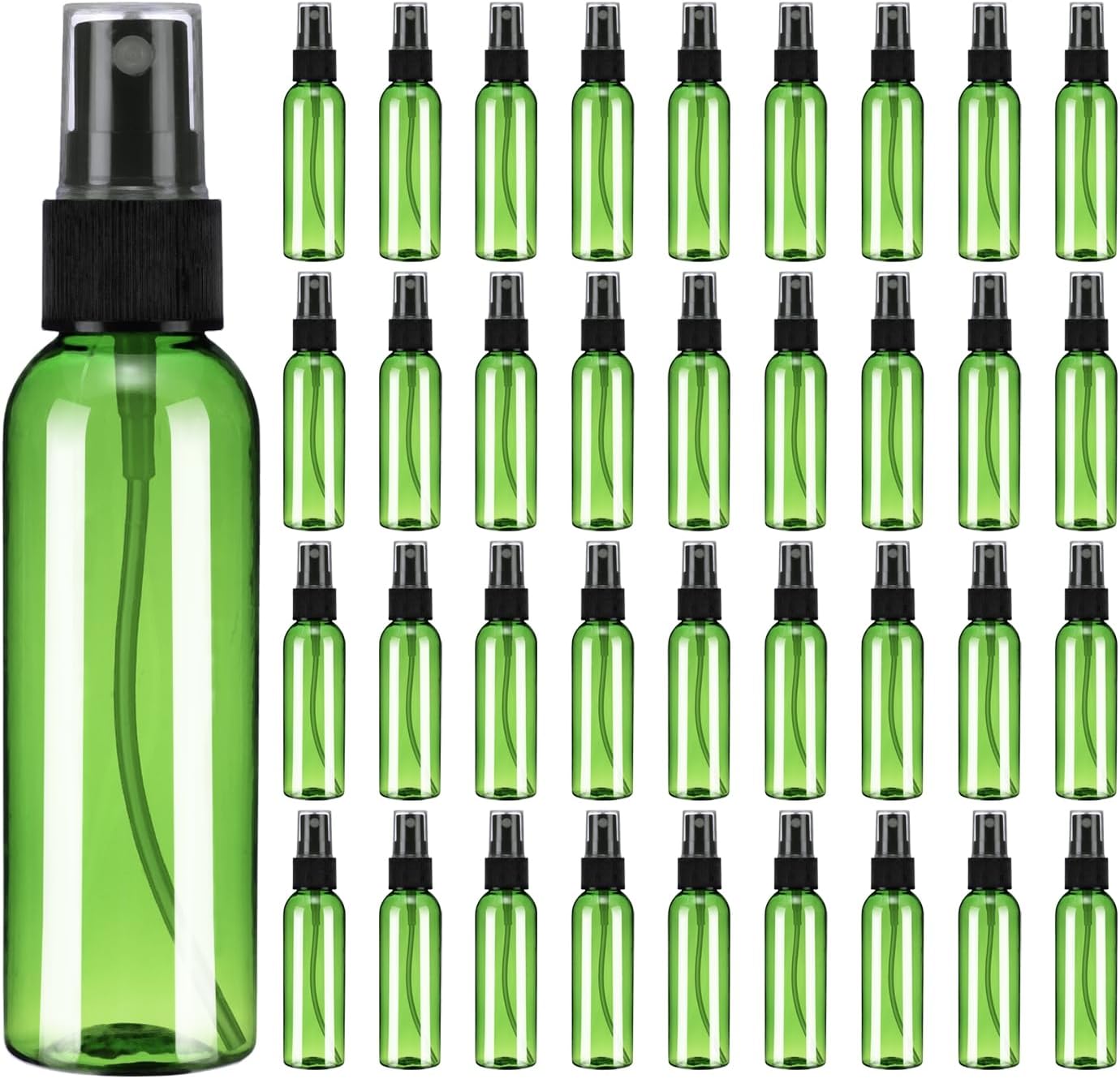 uxcell 100Pack Spray Bottles, 2Oz/60ML Reusable Clear Empty Mist Plastic Mini Travel Bottle Set,Small Refillable Liquid Containers for Household Use, Essential Oil, Cleaning (Green Black)