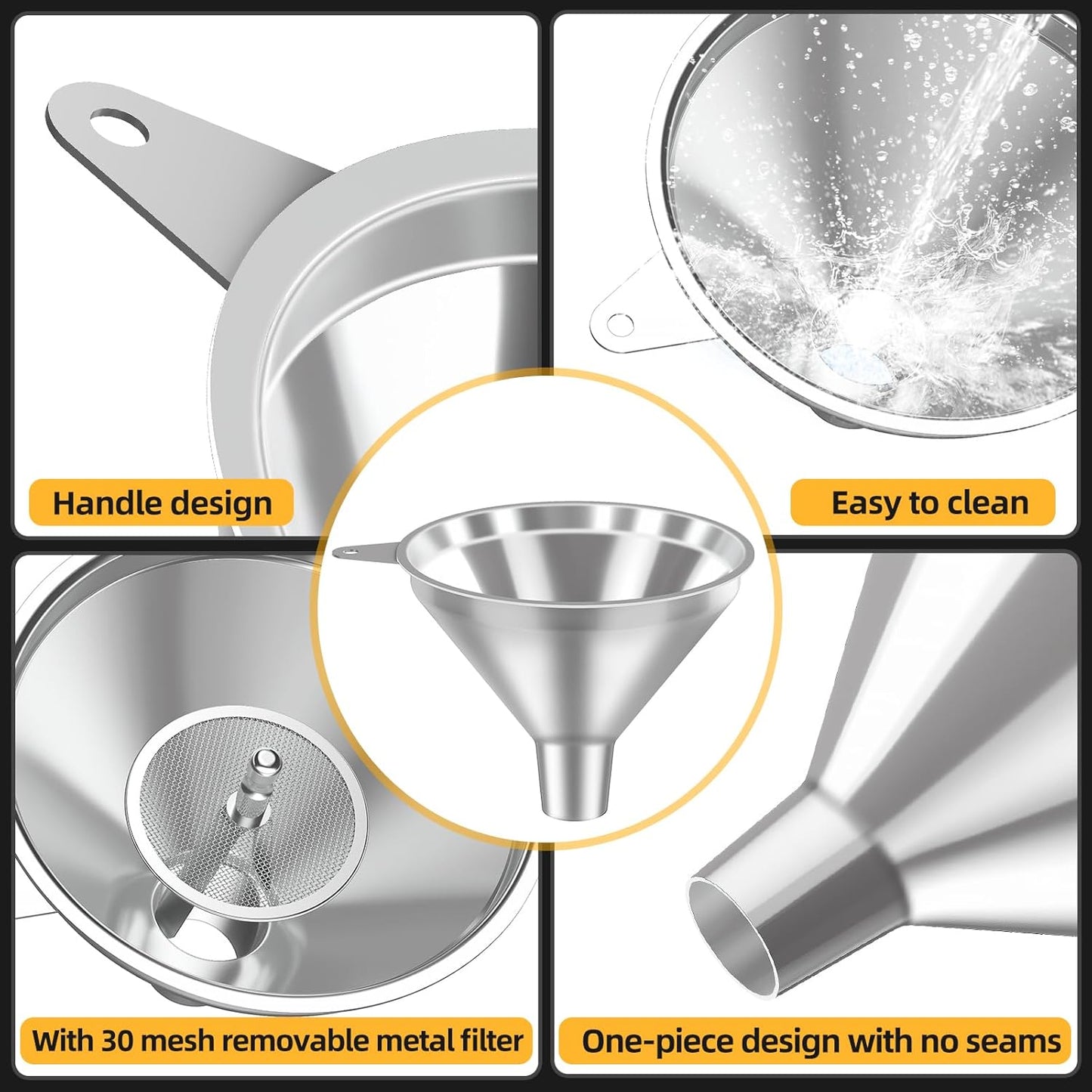 3 Pack Stainless Steel Kitchen Funnel Set,funnels for Kitchen use Filling Bottles, 2 Size Spouts Funnel and Strainer for Filling Different Bottles and Bags