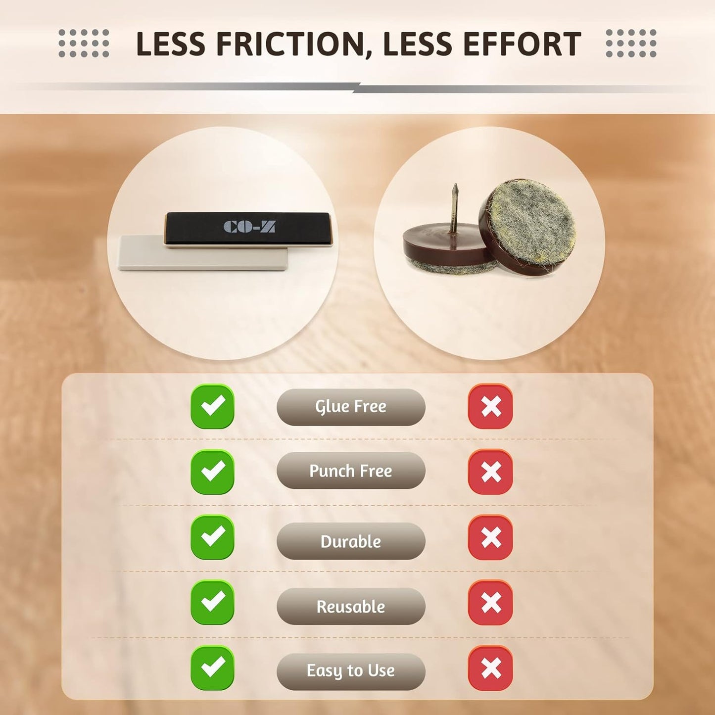 CO-Z Large Furniture Sliders - 8 Pack, 2 1/2" x 9" Rectangle Reusable Furniture Sliders for Carpet, Heavy-Duty Furniture Gliders Movers for Hardwood Floors, Plastic Moving Pads for Heavy Furniture