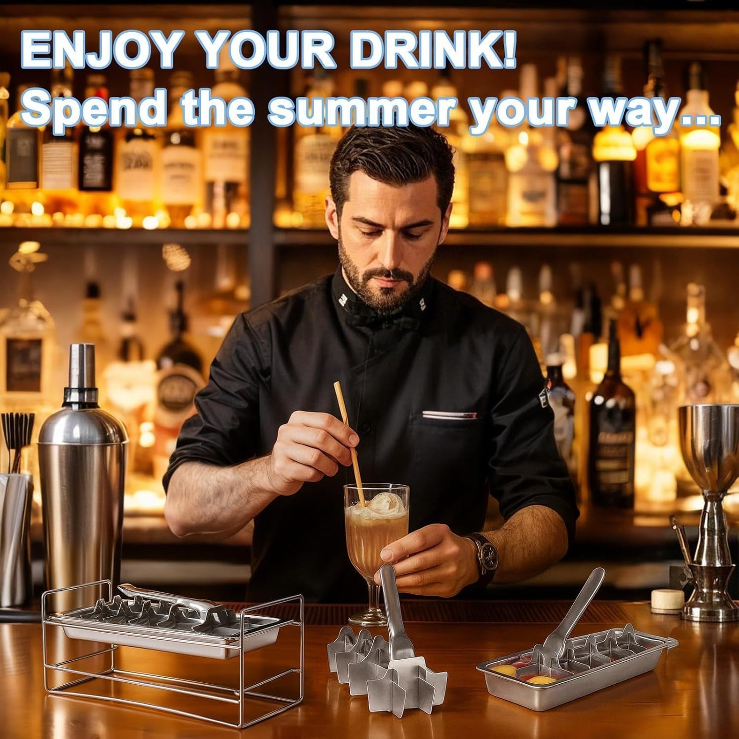 Stainless Steel Ice Cube Tray 2 Pack, 36 Large Cube Slots. Plastic Free Eco Friendly Freezer Mold W/Easy Release Lever. Stackable Retro Inspired Old Fashioned Vintage Ice-Making