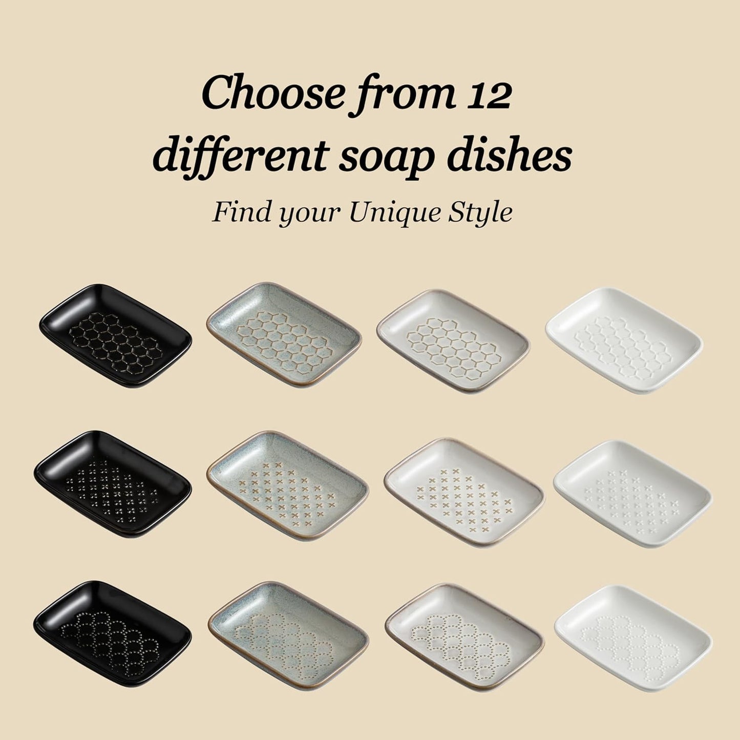 Gomakren Soap Dish for Shower, Bar Soap Holder, Ceramic Soap Dishes for Bar Soap, Sponge Holder Soap Saver Soap Tray for Bathroom Kitchen Sink, 5.5 Inch, White