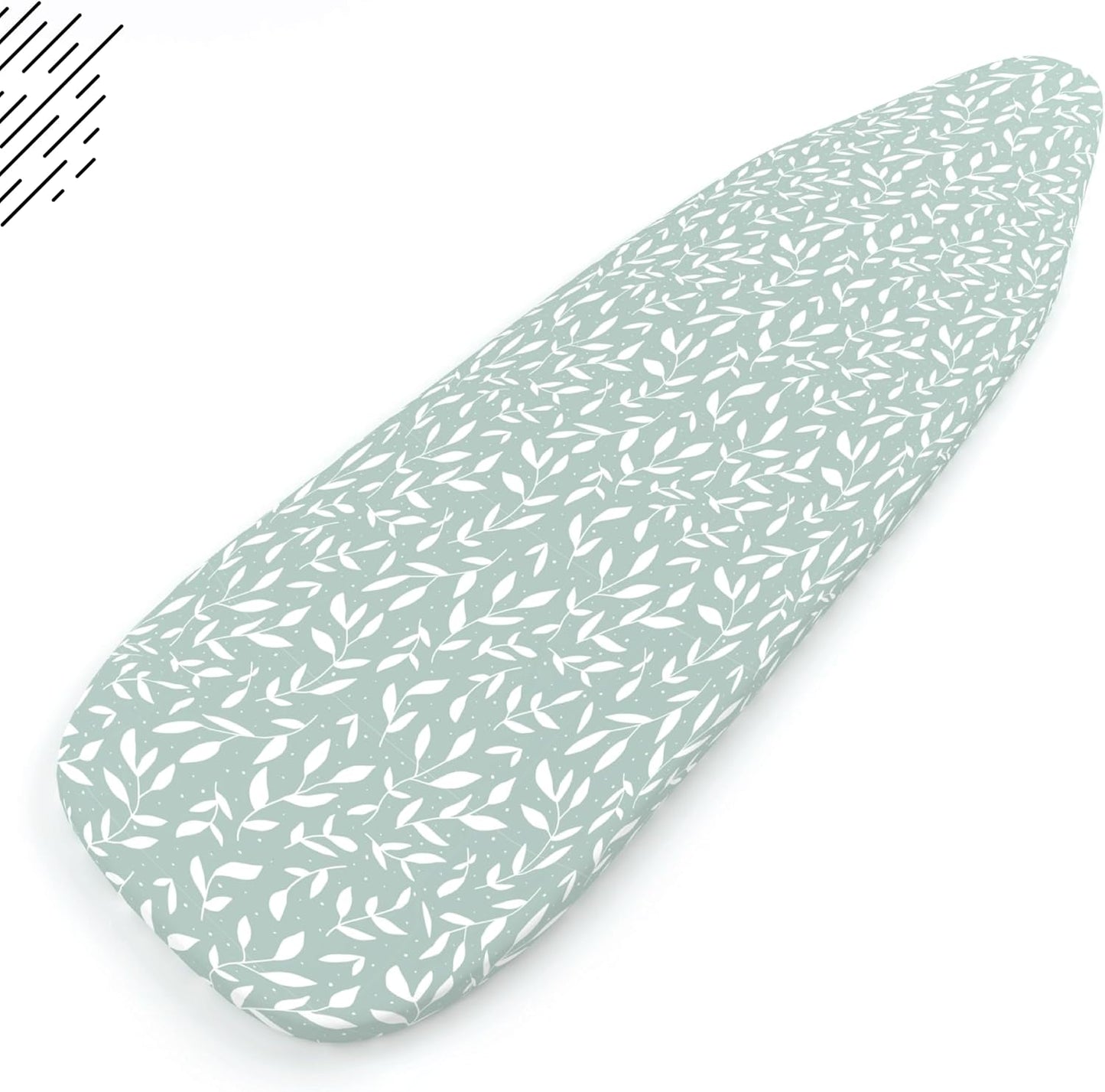 Encasa XO Ironing Board Cover and Pad 49"x18" - Thick 3mm Felt Padding, Drawstring Tightening & Lock, Easy Fit, Scorch & Stain Resistant, Fits Wide Ironing Board - Green Leaflet