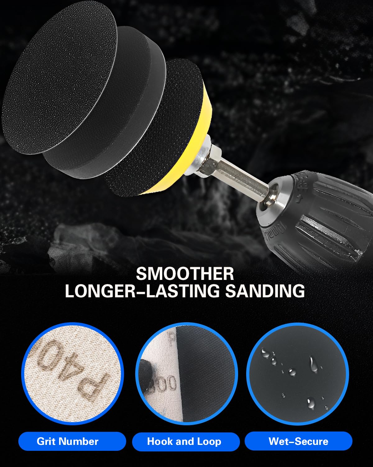 2 Inch Sanding Discs Drill Polishing Kit, 193PCS Car Headlight Restoration Kit, Hook & Loop Wet Dry Buffing Pads for Rotary Tools, Dremel Sanding Bits Attachment for Aluminum Resin Metal Glass