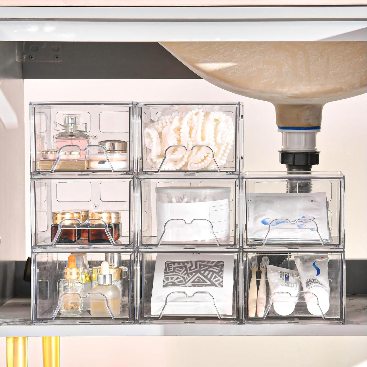 Plastic Drawers Storage, 4 Pack Clear Stackable Storage Drawers, Acrylic Storage Bins with Drawers for Fridge Organizers, Small PlasticDrawers Stackable for Makeup Organizers Cosmetic Display