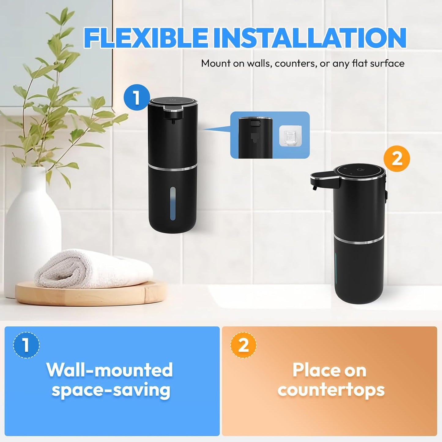 Automatic Soap Dispenser Touchless,Liquid Hand Soap Dispenser 12.8oz USB 4levels Adjustable Dispenser Electric Wall Mounted Smart for Bathroom and Kitchen Dish Soap，Easy for Toddlers(Black)