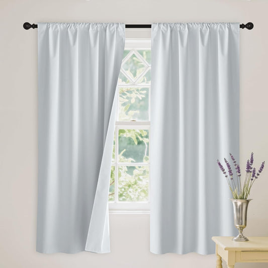 RYB HOME White Blackout Curtains for Bedroom, 100% Blackout Thermal Insulated Noise Reducing Curtains for Living Room Nursery, 34 inches Wide by 63 inches Long, 2 Panels Set