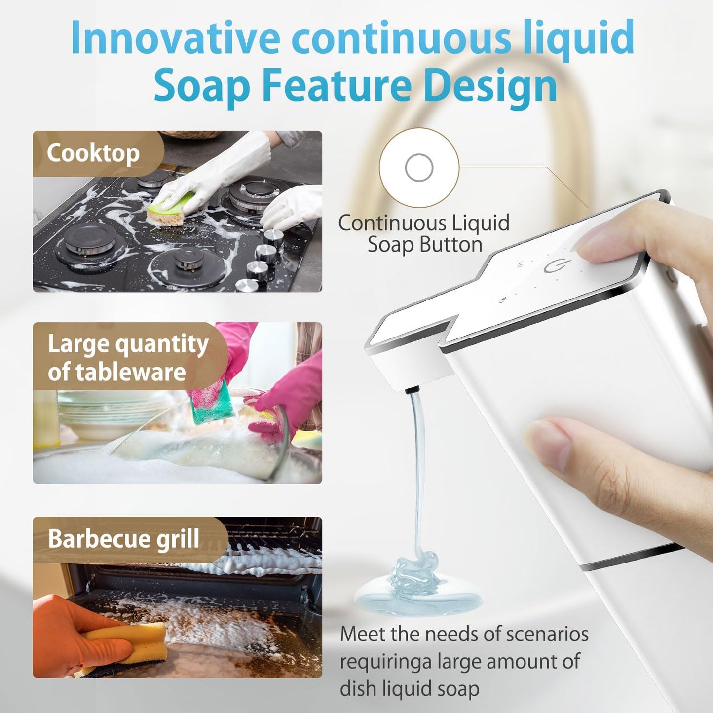 Automatic Liquid Soap Dispenser Touchless Soap Dispenser 380ml/12.8oz Rechargeable, Wall Mounted,4 Levels Adjustable Auto Soap Pump for Bathroom Kitchen Dish Soap