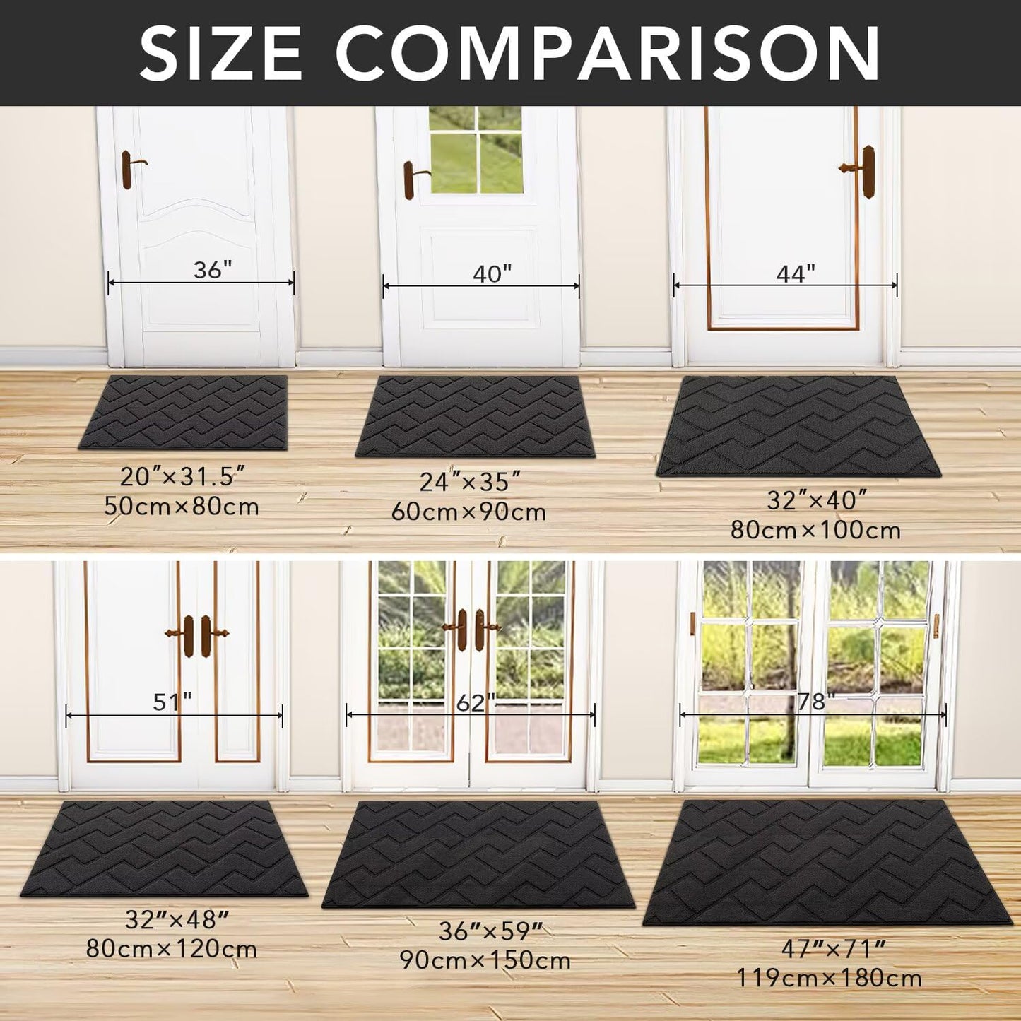 hicorfe Front Door Mat Outside Entrance,36"x59" Absorbent Muddy Dirt Resist Welcome Door Mats Outdoor Indoor,Stain and Fade Resistant,Non Slip Backing Entry Mat Doormat for Entryway(Charcoal)