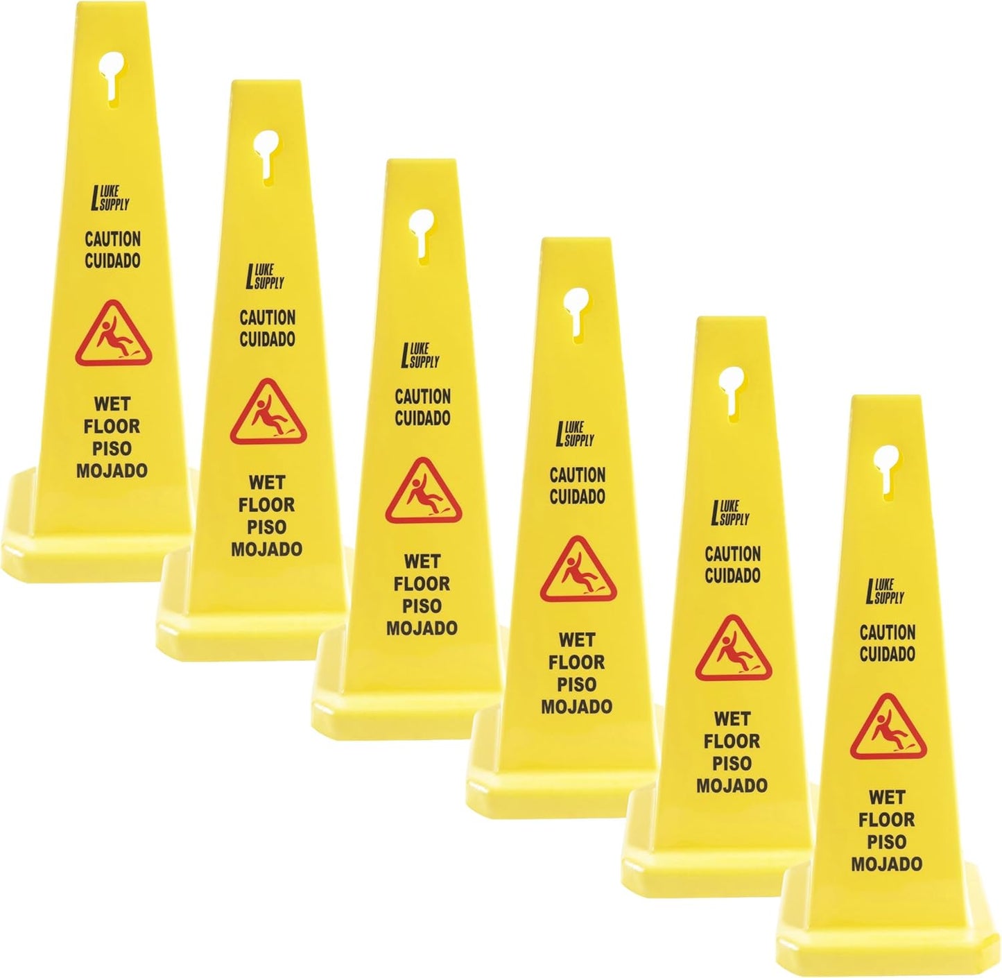 MATTHEW CLEANING 6 Packs 36” Caution Wet Floor Safety Cones for Indoors and Outdoors,Bright Yellow Caution Wet Floor Sign,4-Sided Bilingual Signs,Avoid Fall & Slip Accident