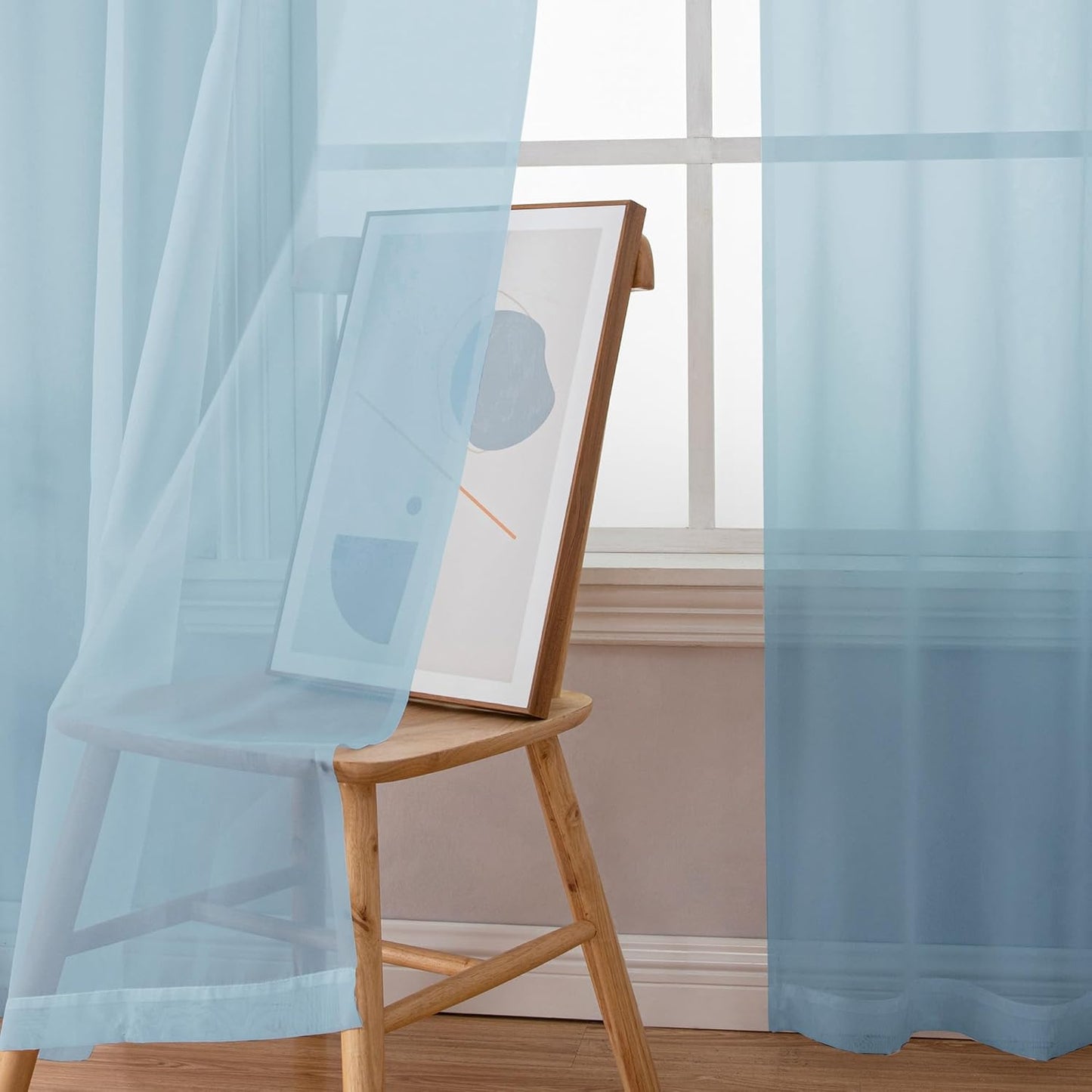 Chyhomenyc Light Blue Sheer Curtains 72 Inch Length 2 Panels, Light Filtering Soft Airy Rod Pocket Voile Window Curtain Drapes for French Door Bedroom Living Room, Each 42Wx72L Inches, Sky Blue