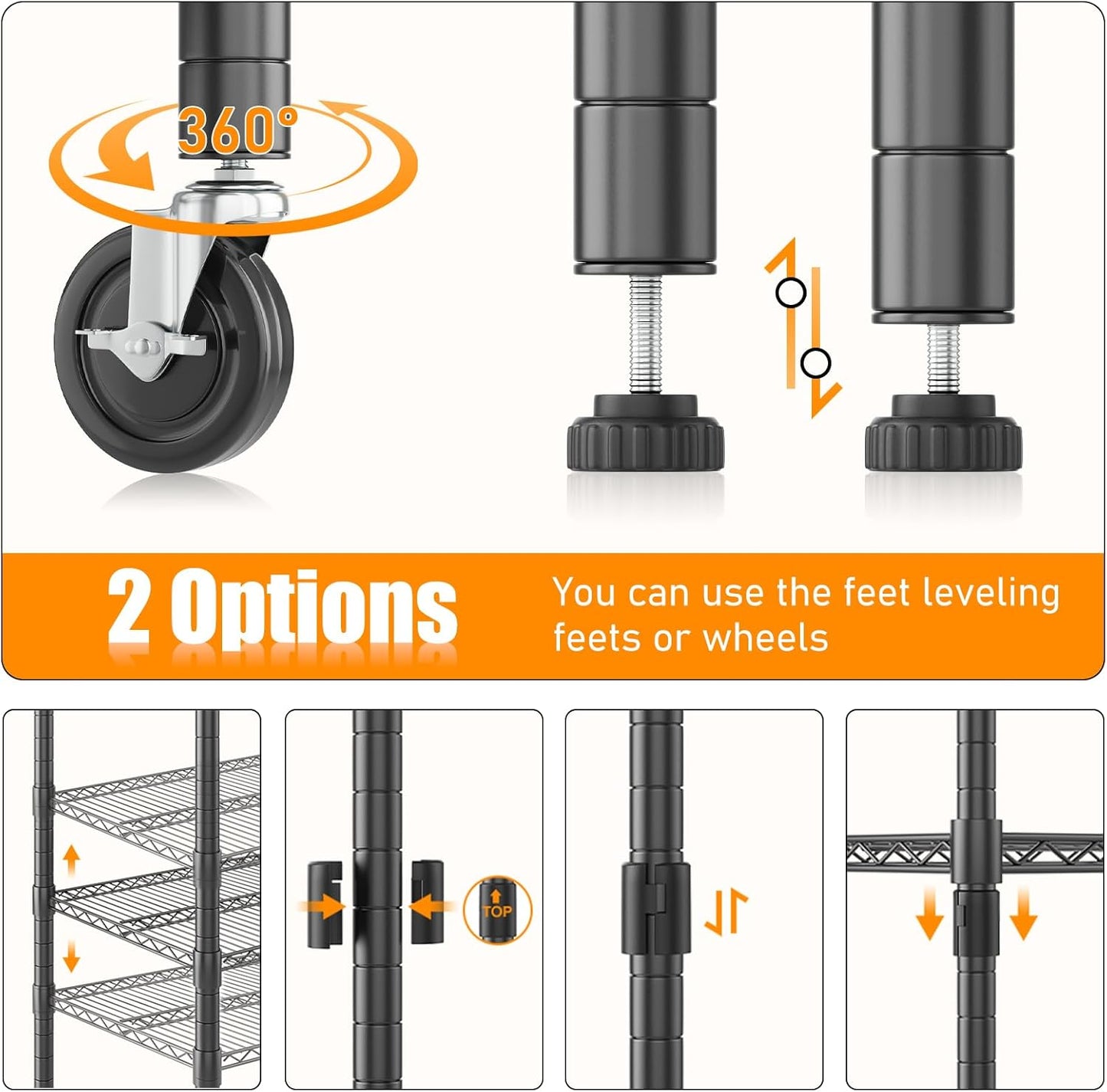 Himimi 72" H Wire Shelving Unit Storage, Metal Storage Shelves with Wheels, Heavy Duty Shelves with 4-Tier Adjustable Layer Rack Strong Steel for Kitchen Pantry Basement, 14" D×30" W×72" H, Black