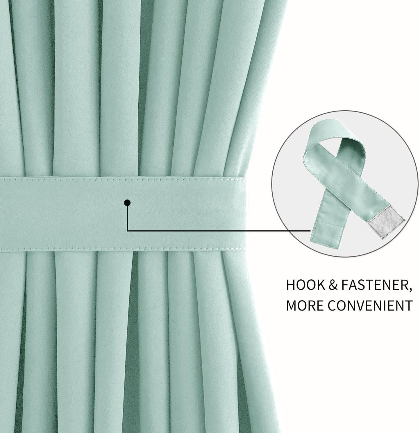 DWCN French Door Curtains – Rod Pocket Thermal Blackout Curtain for Window/Patio Doors/Doorways/Classroom/Kitchen for Privacy, 36W by 72L Inches, 1 Panel with Tieback, Mint Green