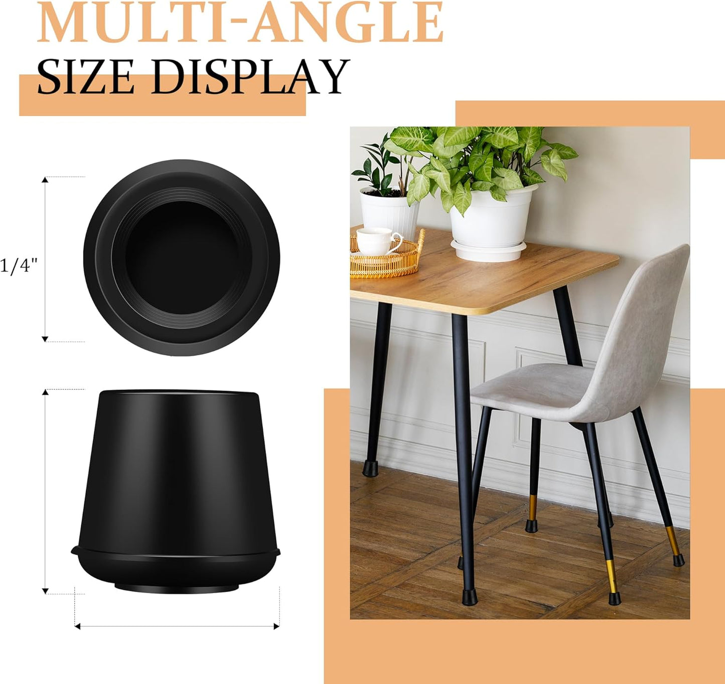 1/4" Round Rubber Furniture Leg Tips Caps, 8 Pack Black Extra Small Furniture Leg Floor Protectors (Fit: 6mm to 7mm)