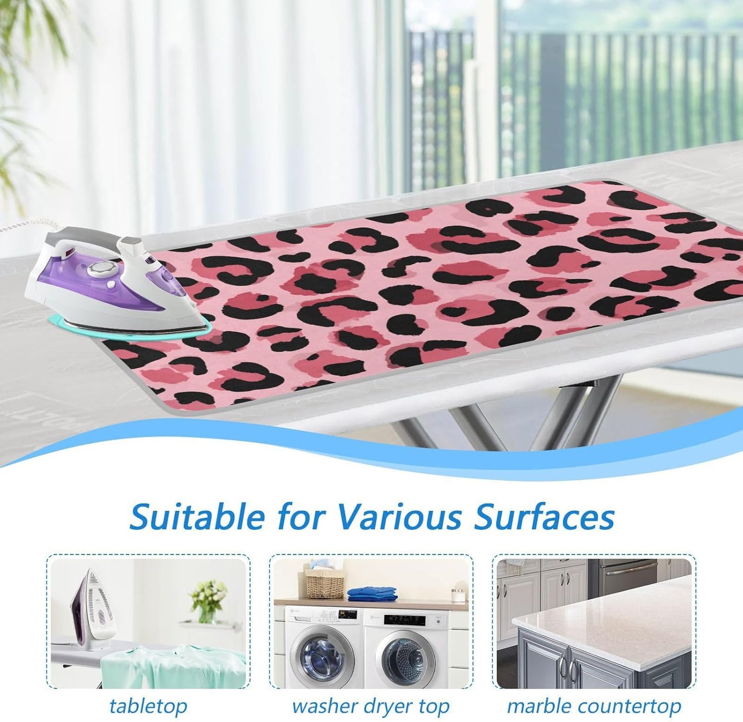 Light Leopard Print Pattern Ironing Mat for Table top Portable Ironing Pad Blanket for Washer Dryer Countertop Travel